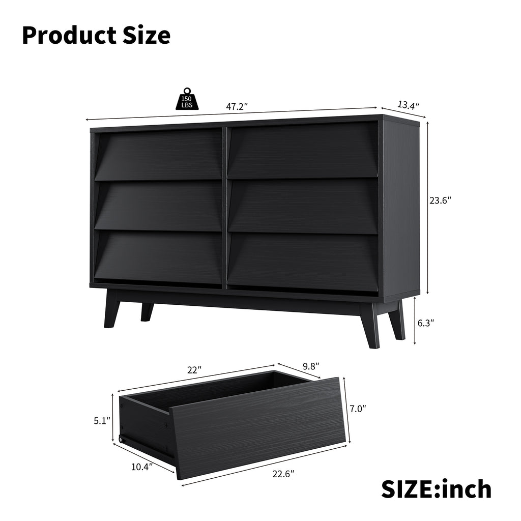 6 Drawer Vintage Bevel Dresser (Black)