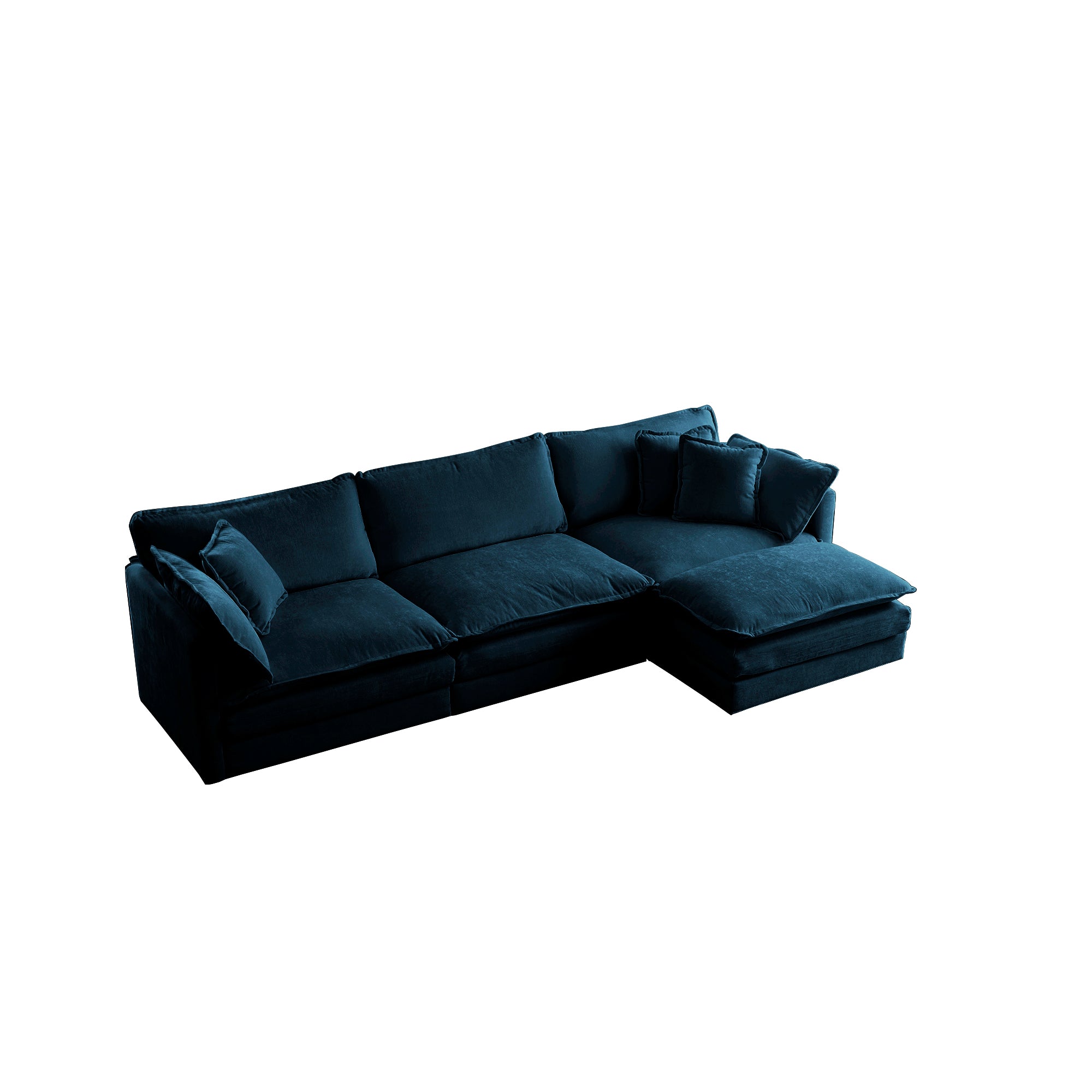 Modular Oversized L Shaped Sectional Sofa w/ Reversible Ottoman (Blue)