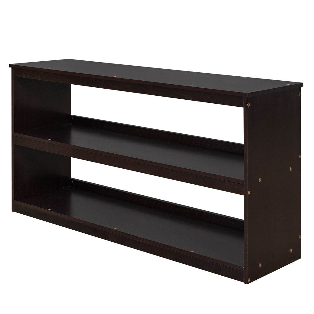 Low Study Full Loft Bed w/ Cabinet Shelves & Desk (Espresso)