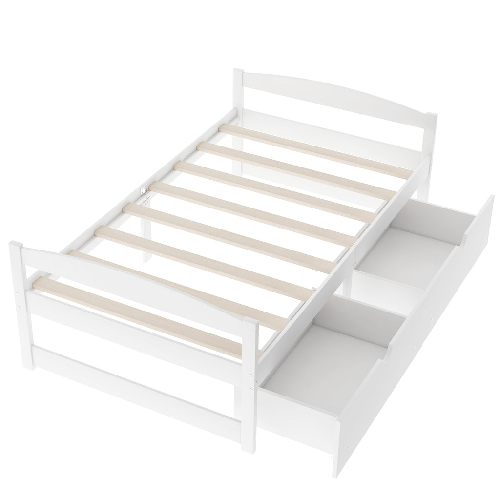 Twin size platform bed w/ two drawers (White)