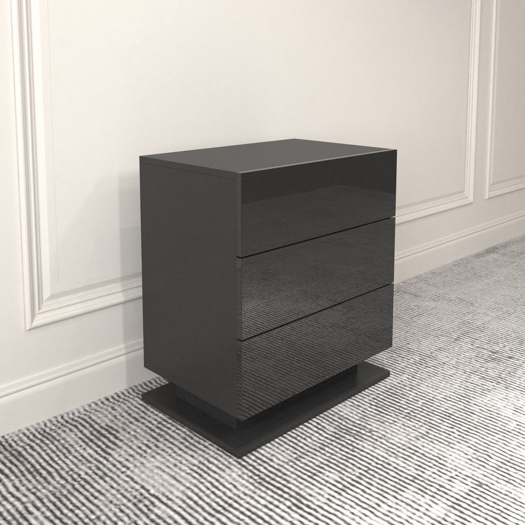 Modern LED Nightstand w/ 3 Drawers (Black)