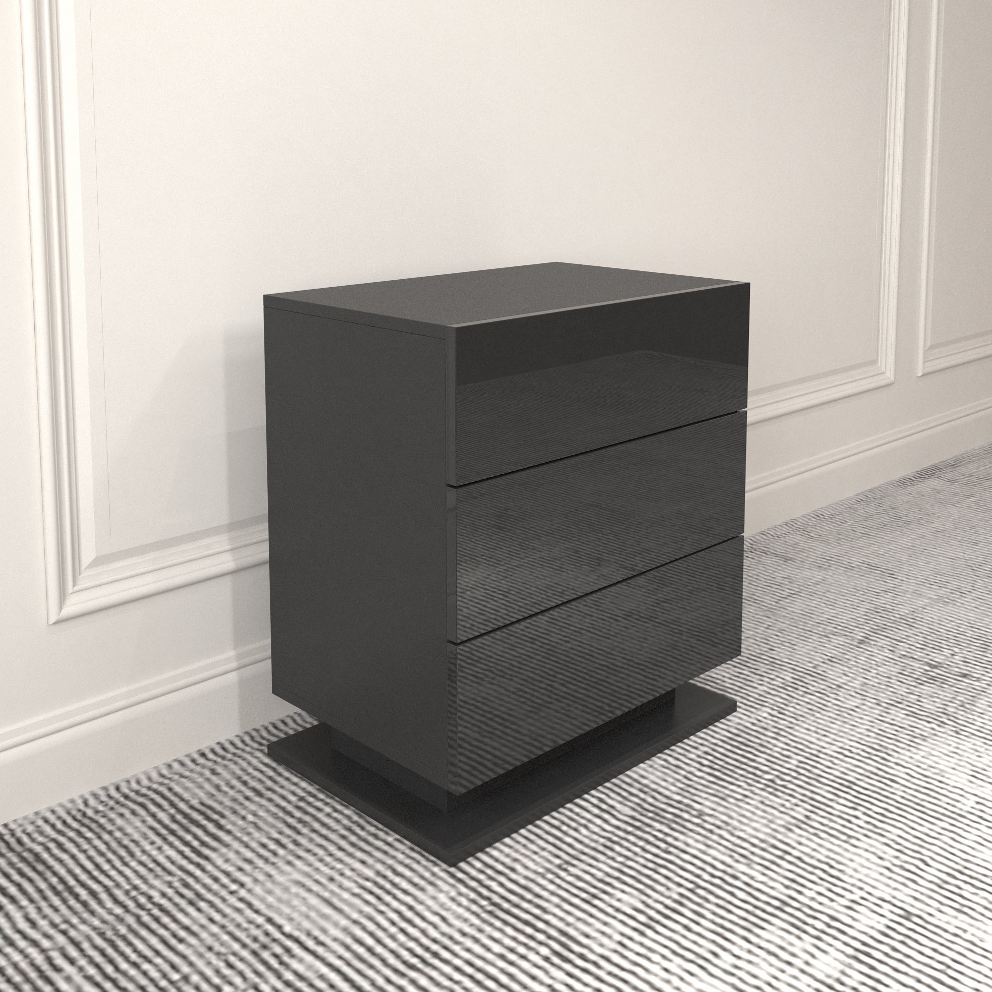 Modern LED Nightstand w/ 3 Drawers (Black)