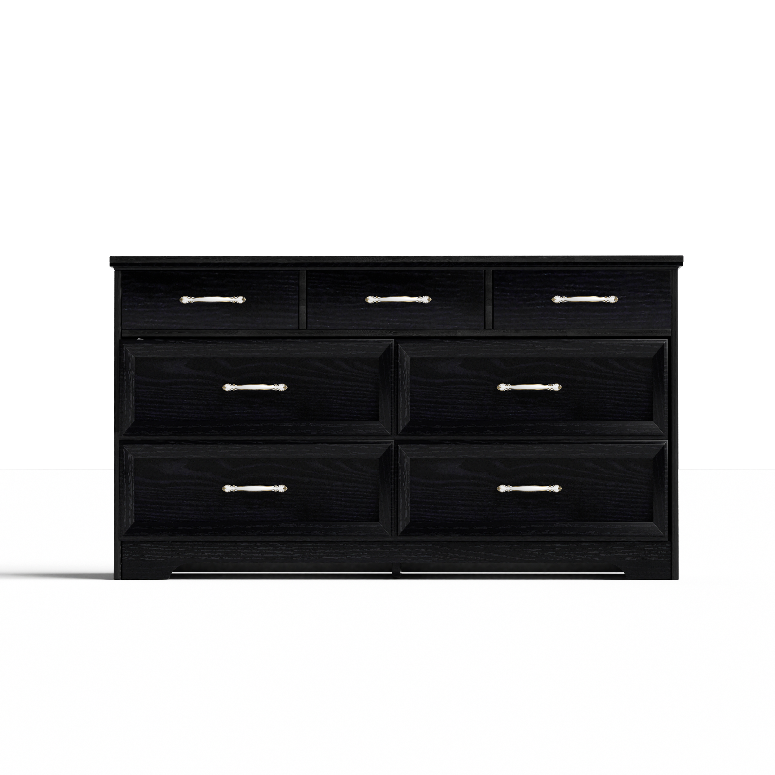 Modern 7 Drawers Dresser w/ Chest (Black)