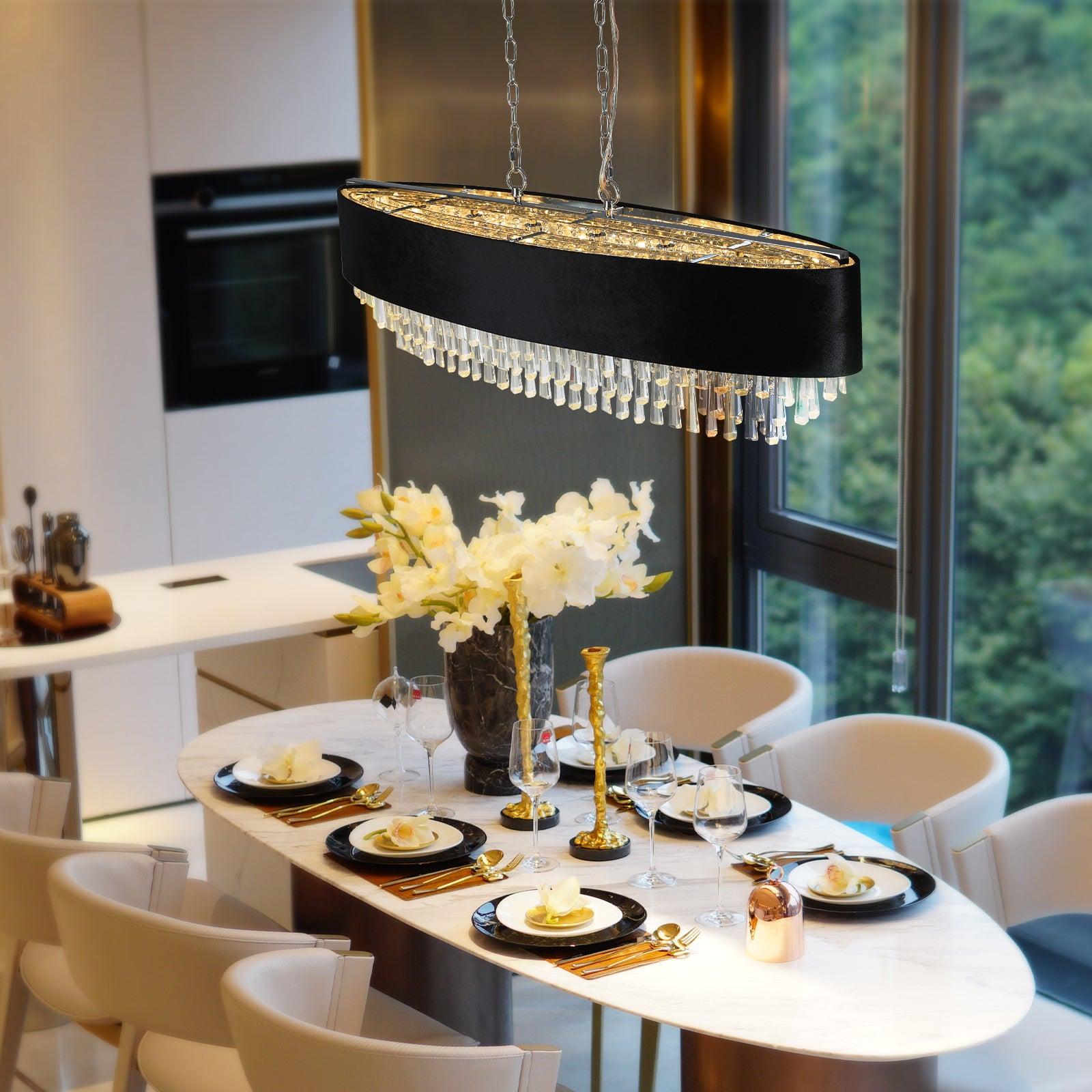 Modern Crystal Chandelier Light Fixture - Flat