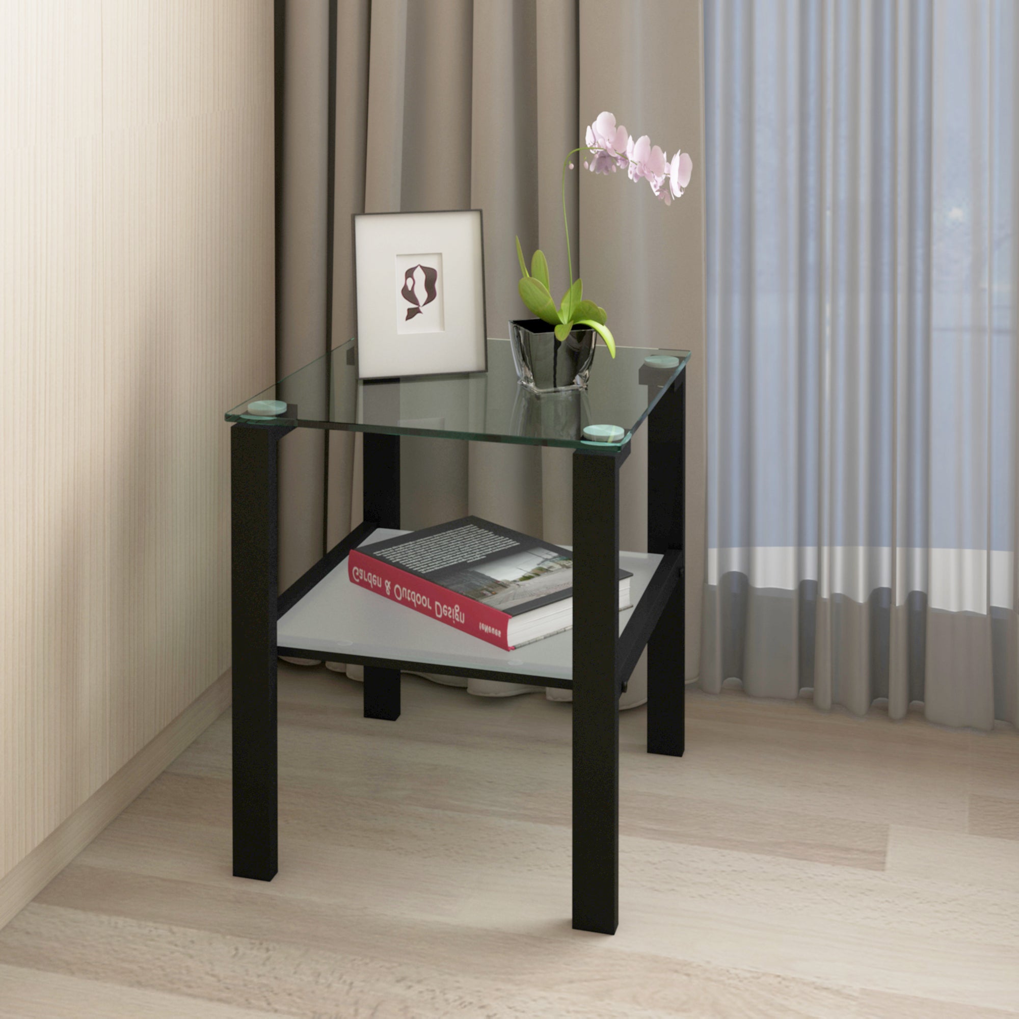 Simple 2 Layer Glass End Table
