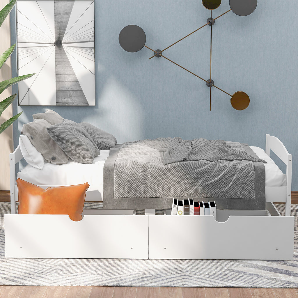 Twin size platform bed w/ two drawers (White)