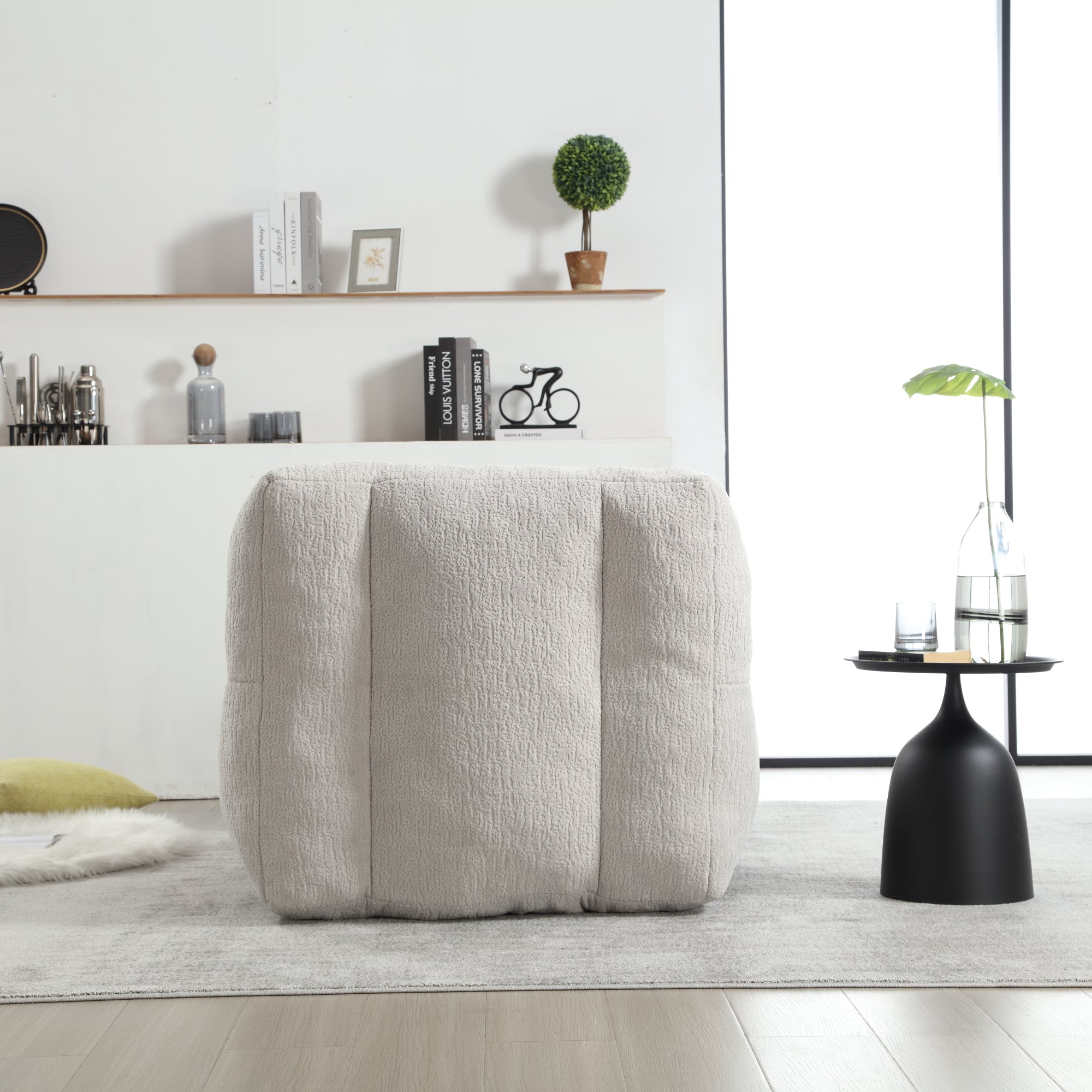 Fluffy Bean Bag Chair & Footstool w/ Memory Foam (Gray)
