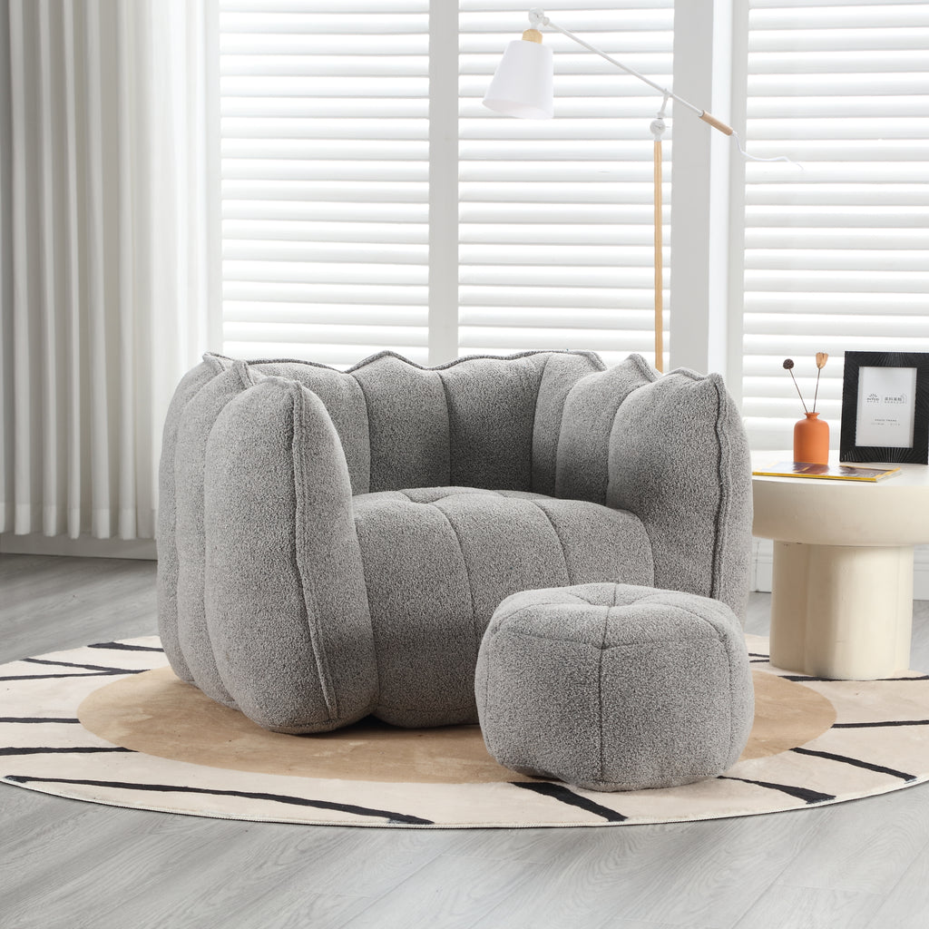 Plush Foam Lounger w/ Ottoman (Gray)