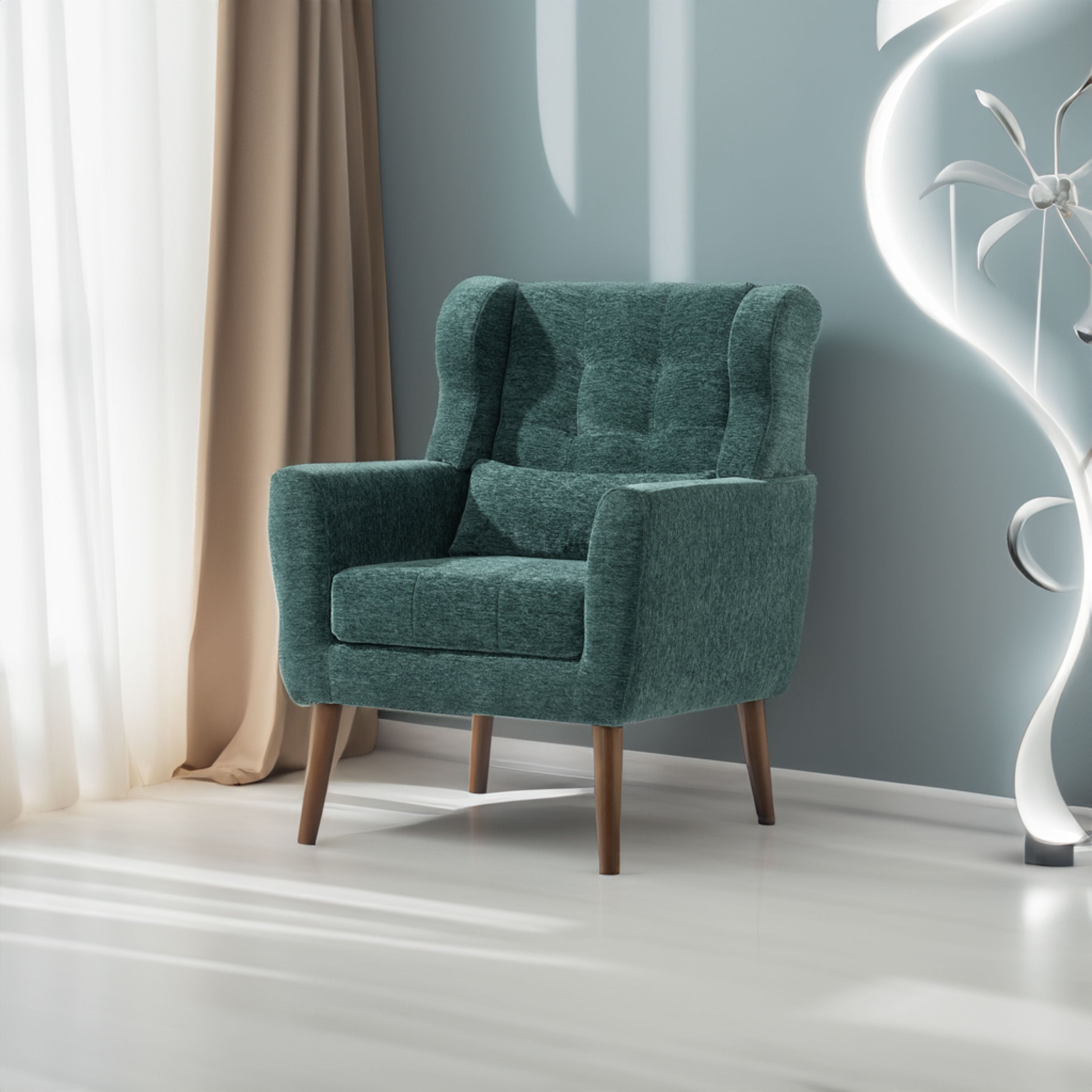 Modern Mid Century Accent Chair (Blackish Green)