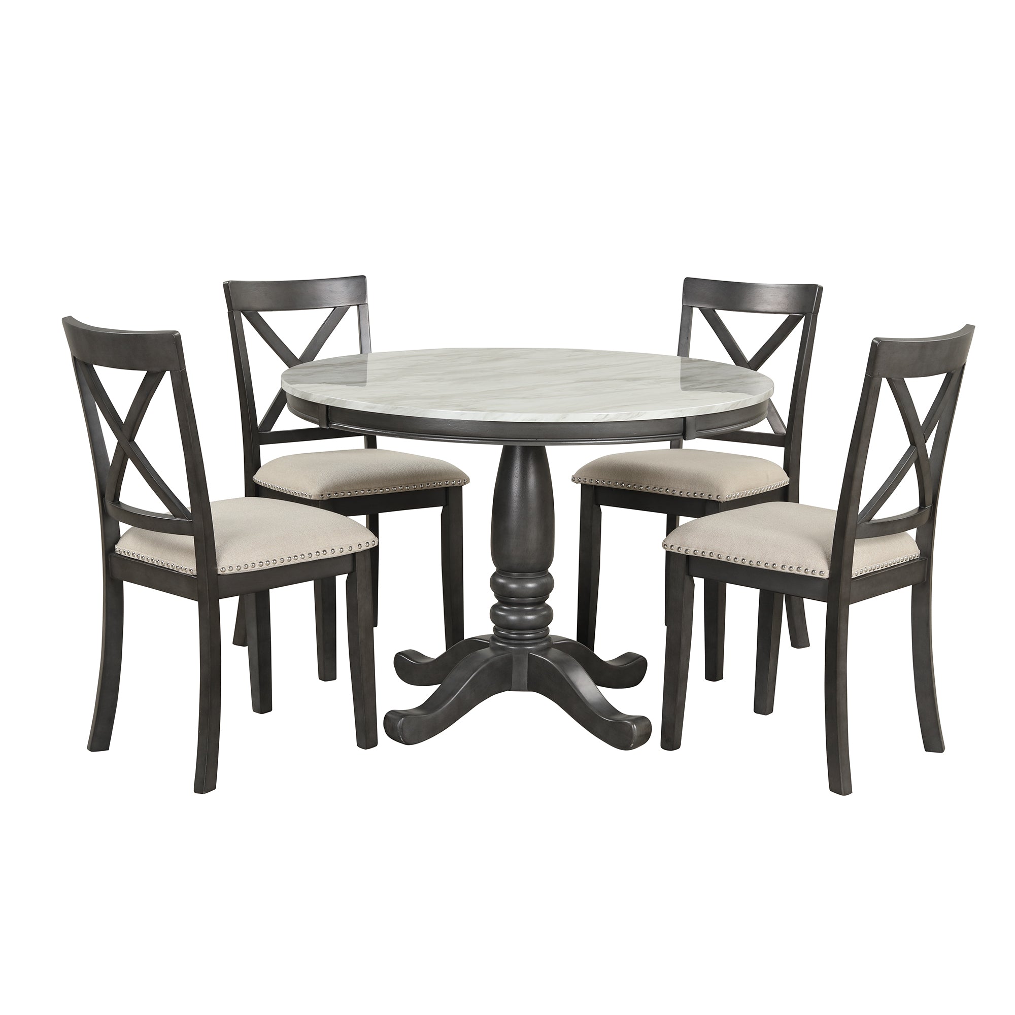 Orisfur 5 Piece Solid Wood Dining Table (Gray)