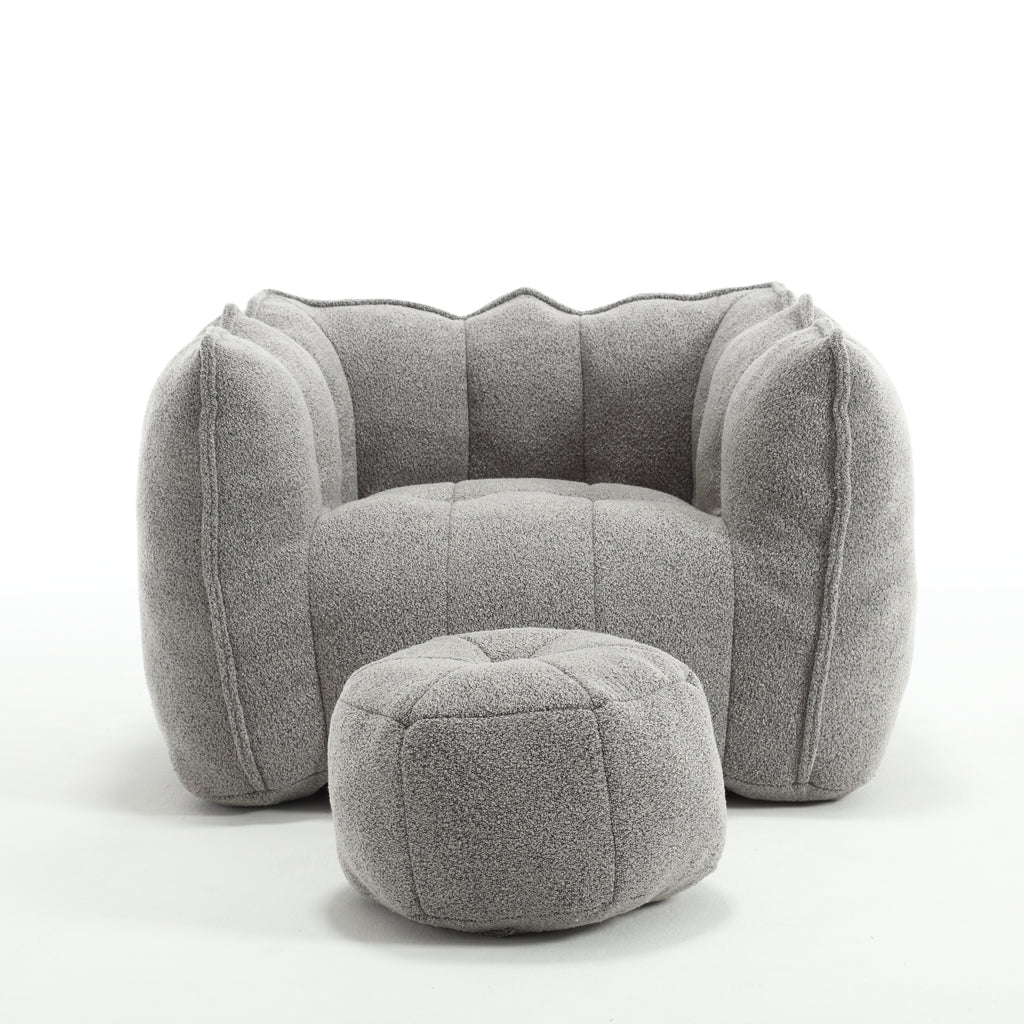 Plush Foam Lounger w/ Ottoman (Gray)