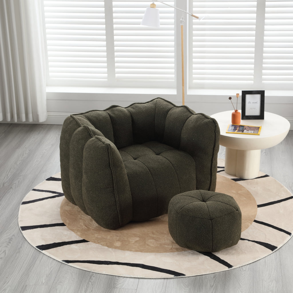 Plush Foam Lounger w/ Ottoman (Olive Green)