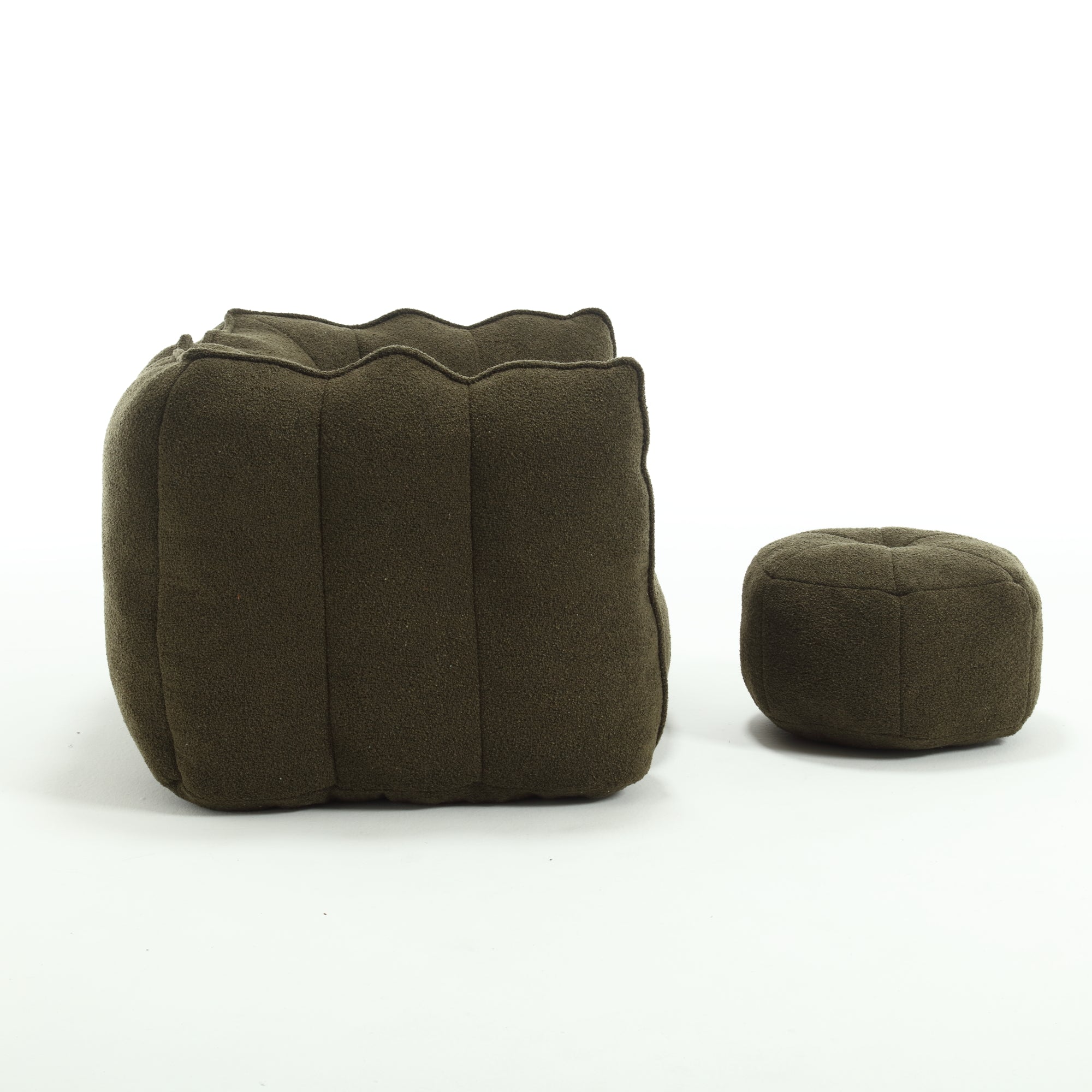 Plush Foam Lounger w/ Ottoman (Olive Green)