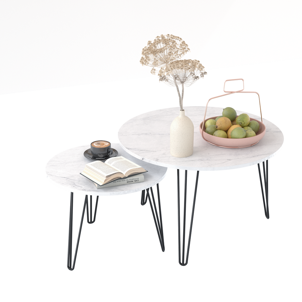 2 Set Round Nesting Coffee Table (White)