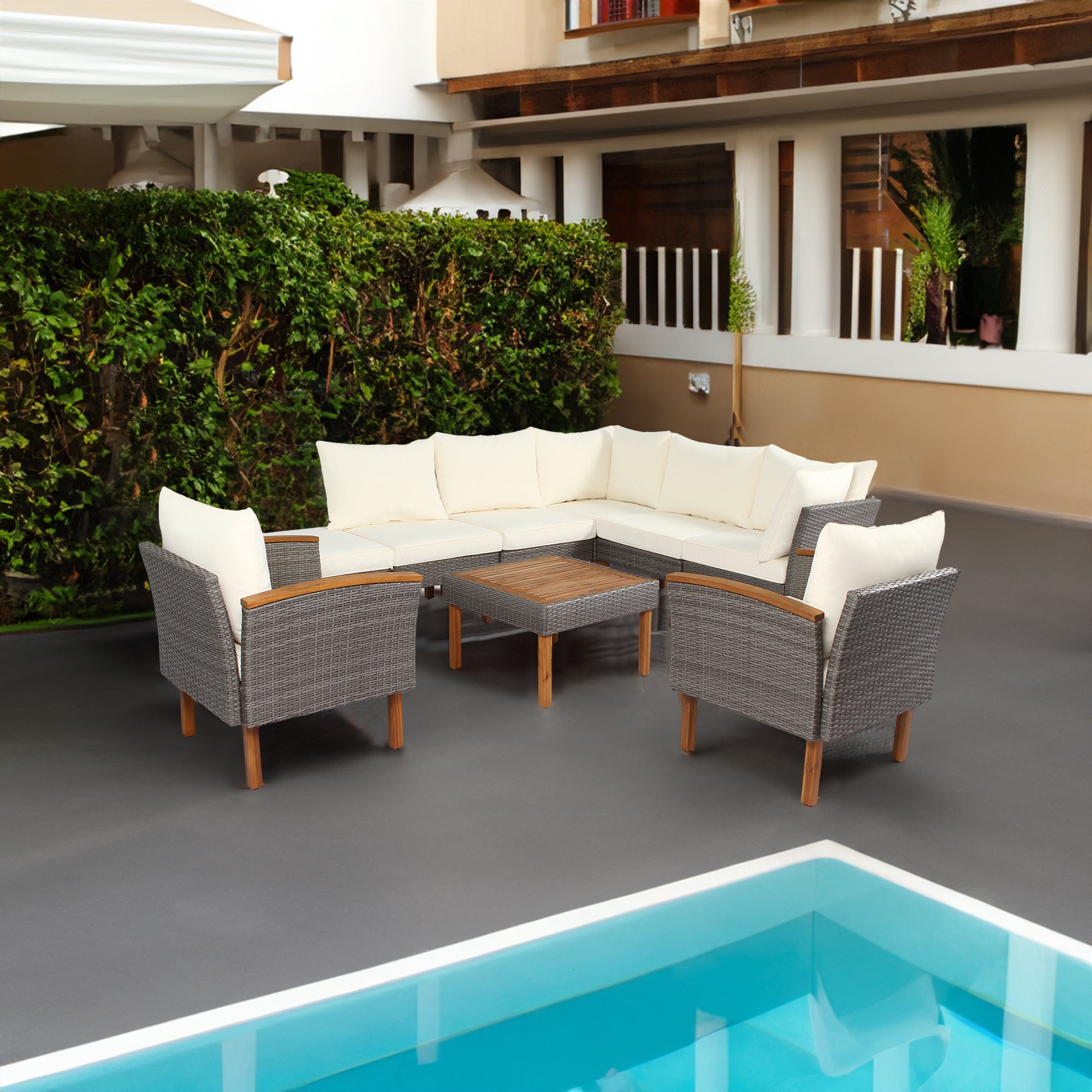 9-piece Patio Furniture Set w/ Acacia wood