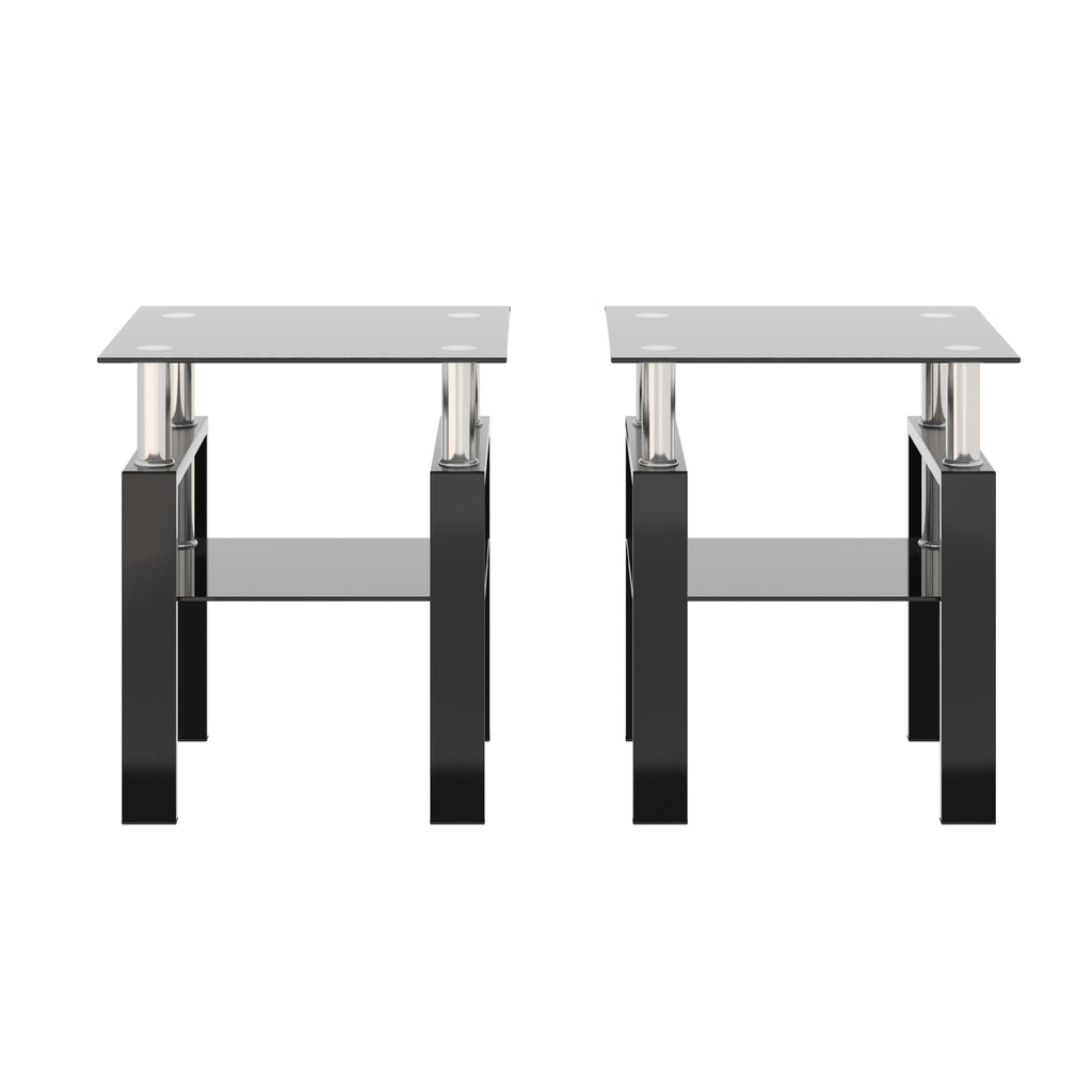 Set of 2, Modern Tempered Glass Coffee Table (Black)
