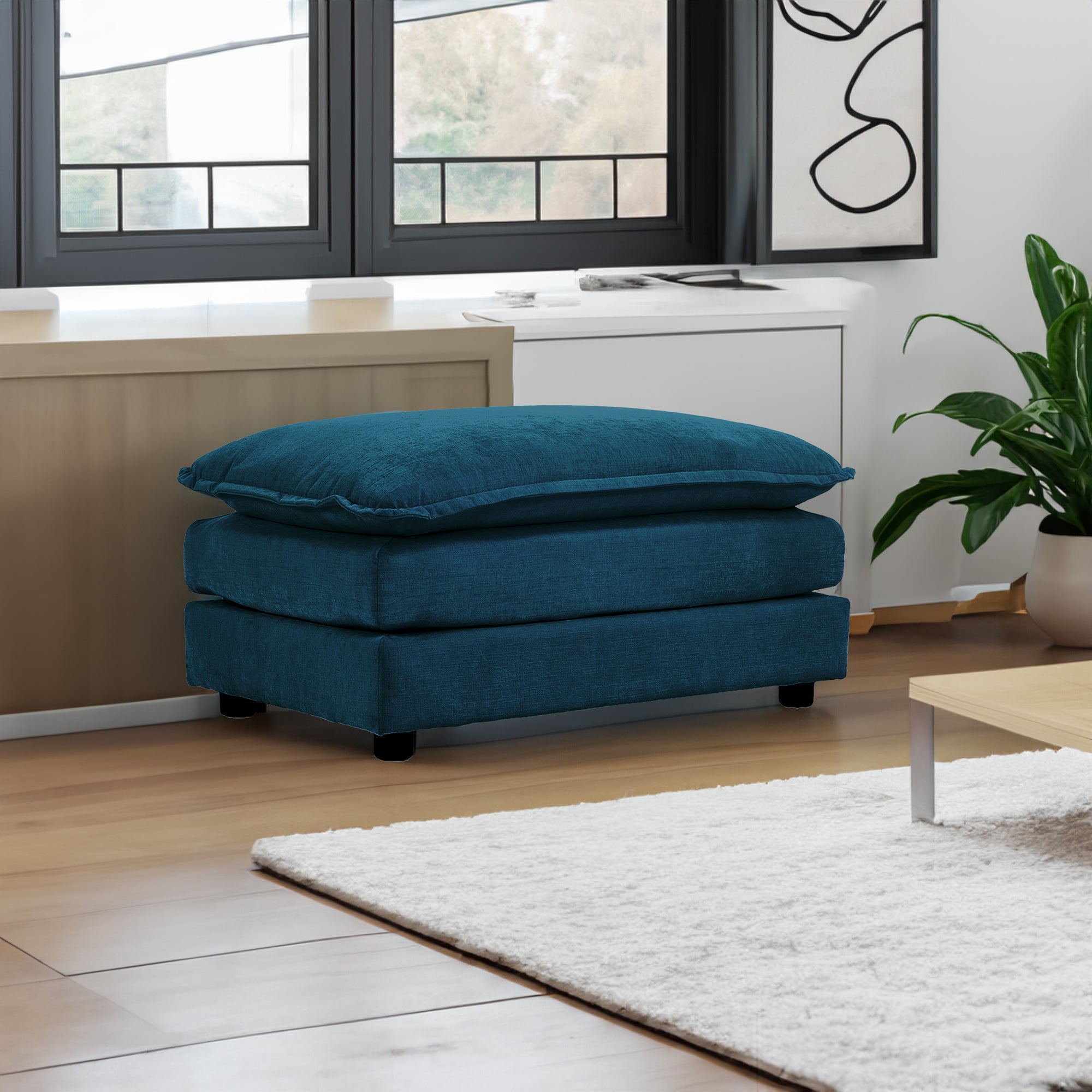 Chenille Ottomans Footrest (Blue)