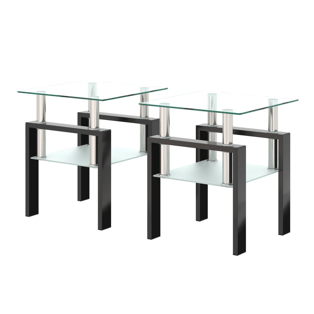 Set of 2, Modern Tempered Glass Coffee Table (Black)