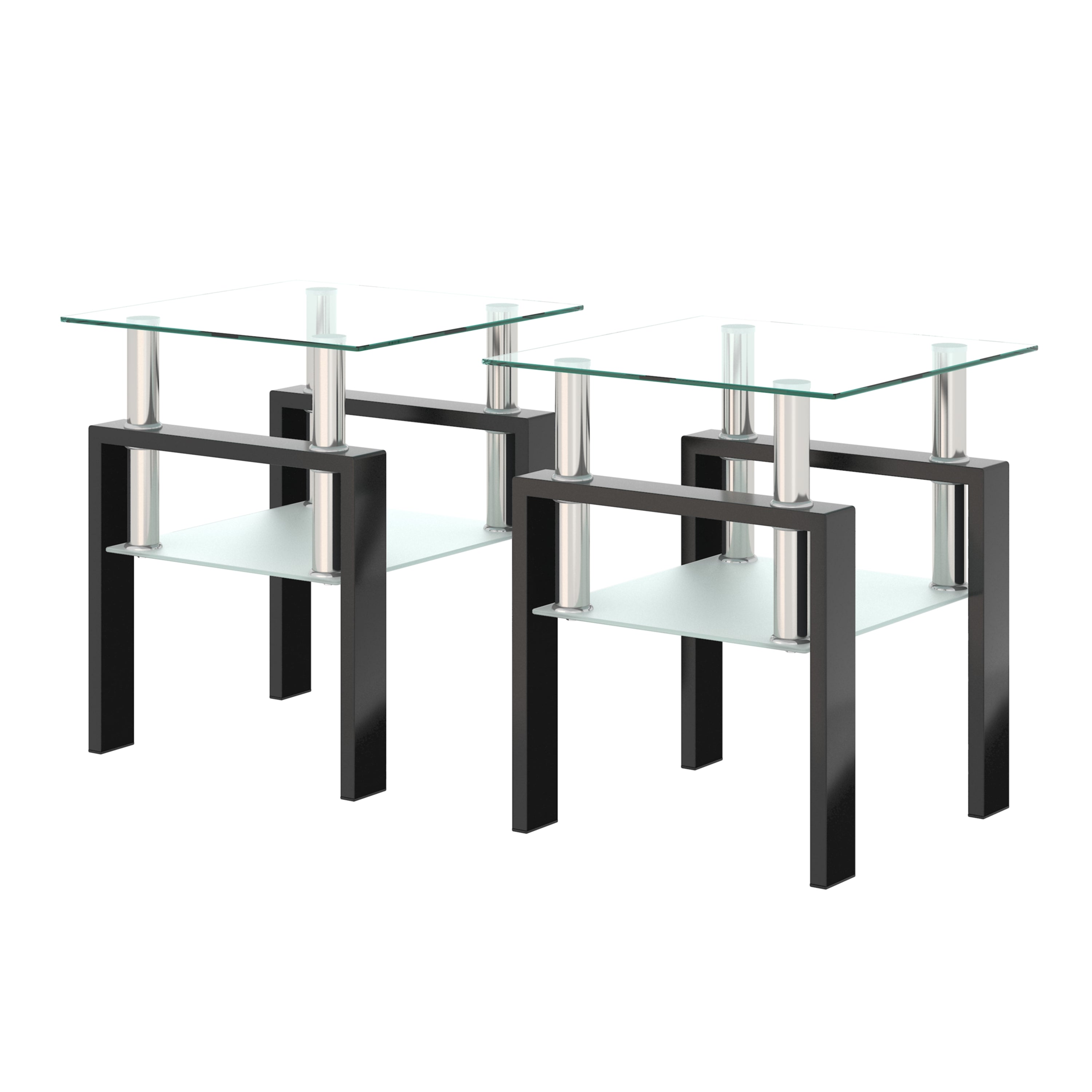 Set of 2, Modern Tempered Glass Coffee Table (Black)
