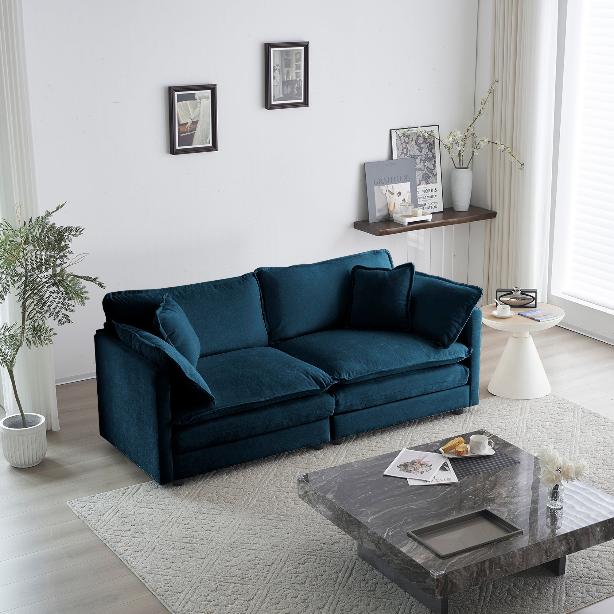 2-Seat Chenille Loveseat Sofa Couch (Blue)