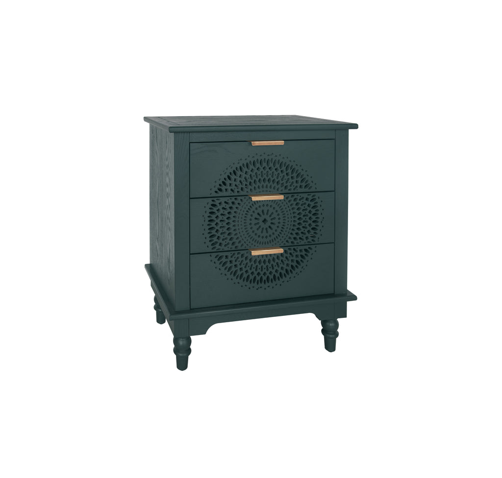 Hollow-Carved 3 Drawer Dresser Chest (Blackish Green)