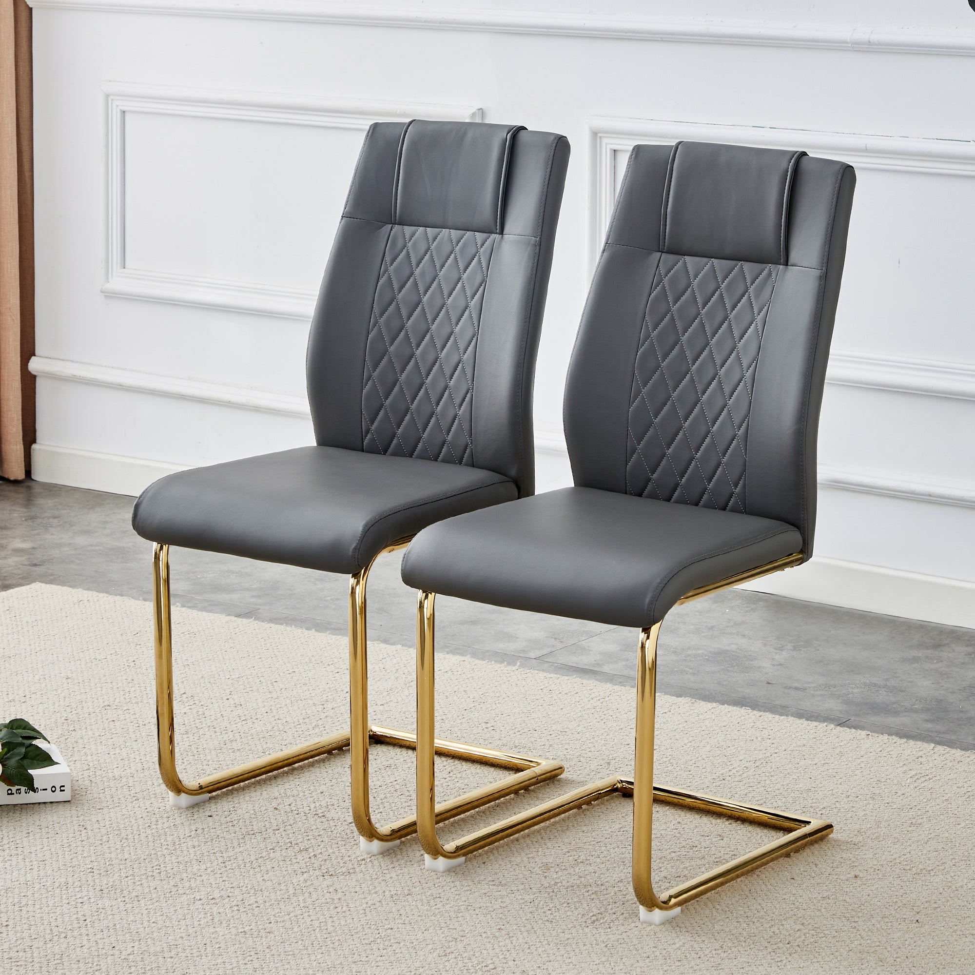 Set of 6 Chic Faux Leather Cushioned Chairs w/ Metal Legs (Gray)