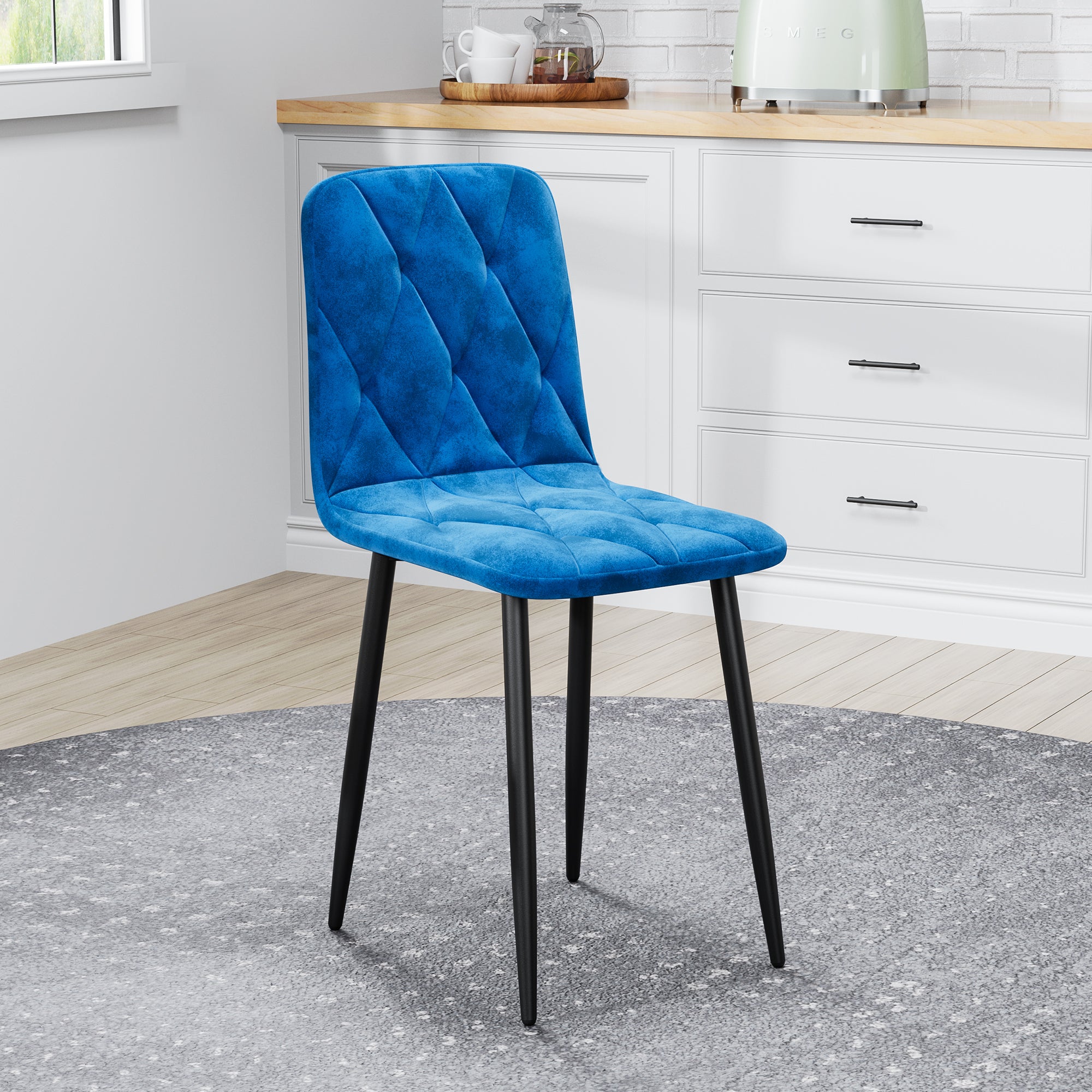 Sleek Velvet Dining Chairs - Set of 4 (Blue)