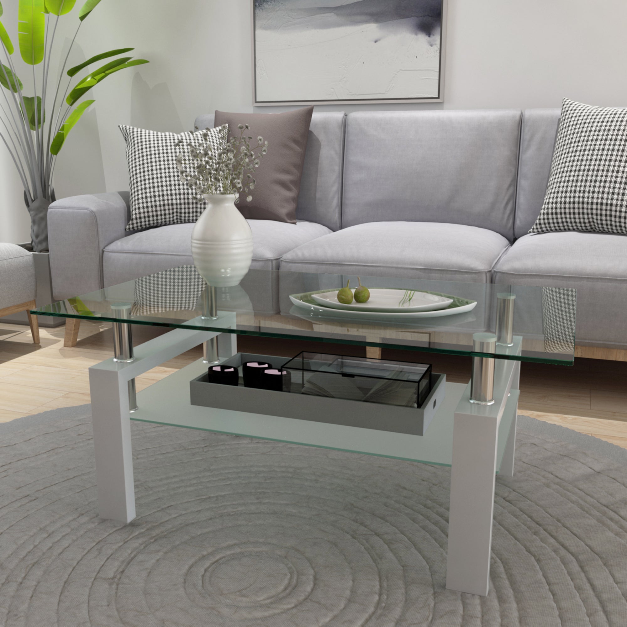 Modern Tempered Glass Center Table (White)