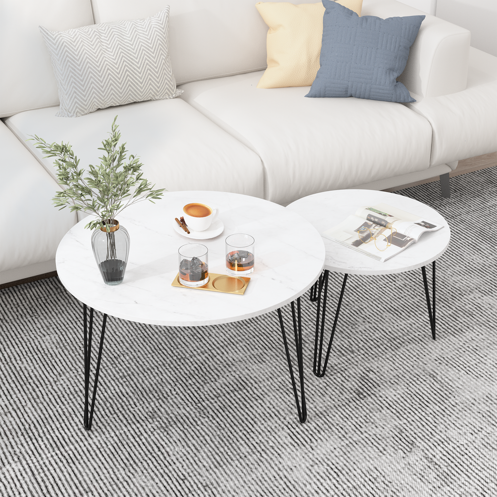 2 Set Round Nesting Coffee Table (White)