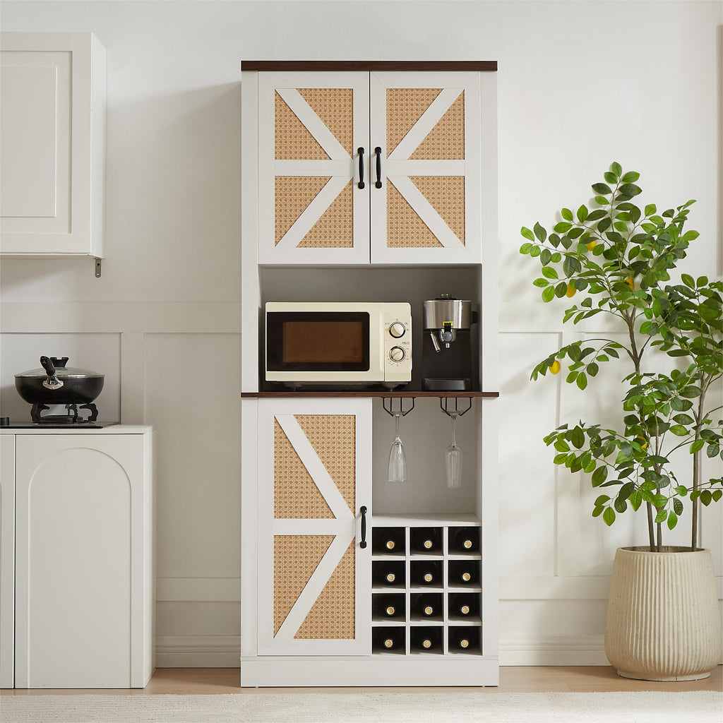 76 Inch Tall Farmhouse Kitchen Faux Rattan Wine Cabinet