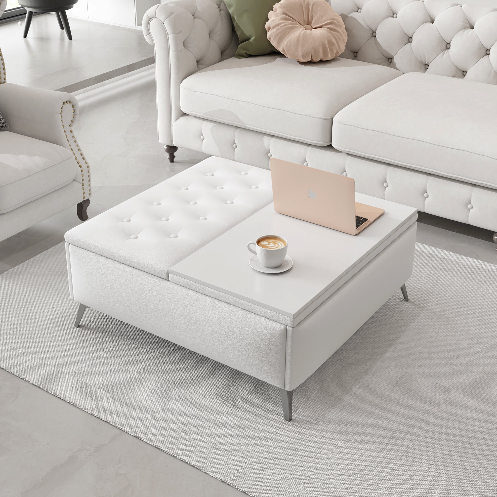 35 inch Square Storage Bench/Coffee Table (White)