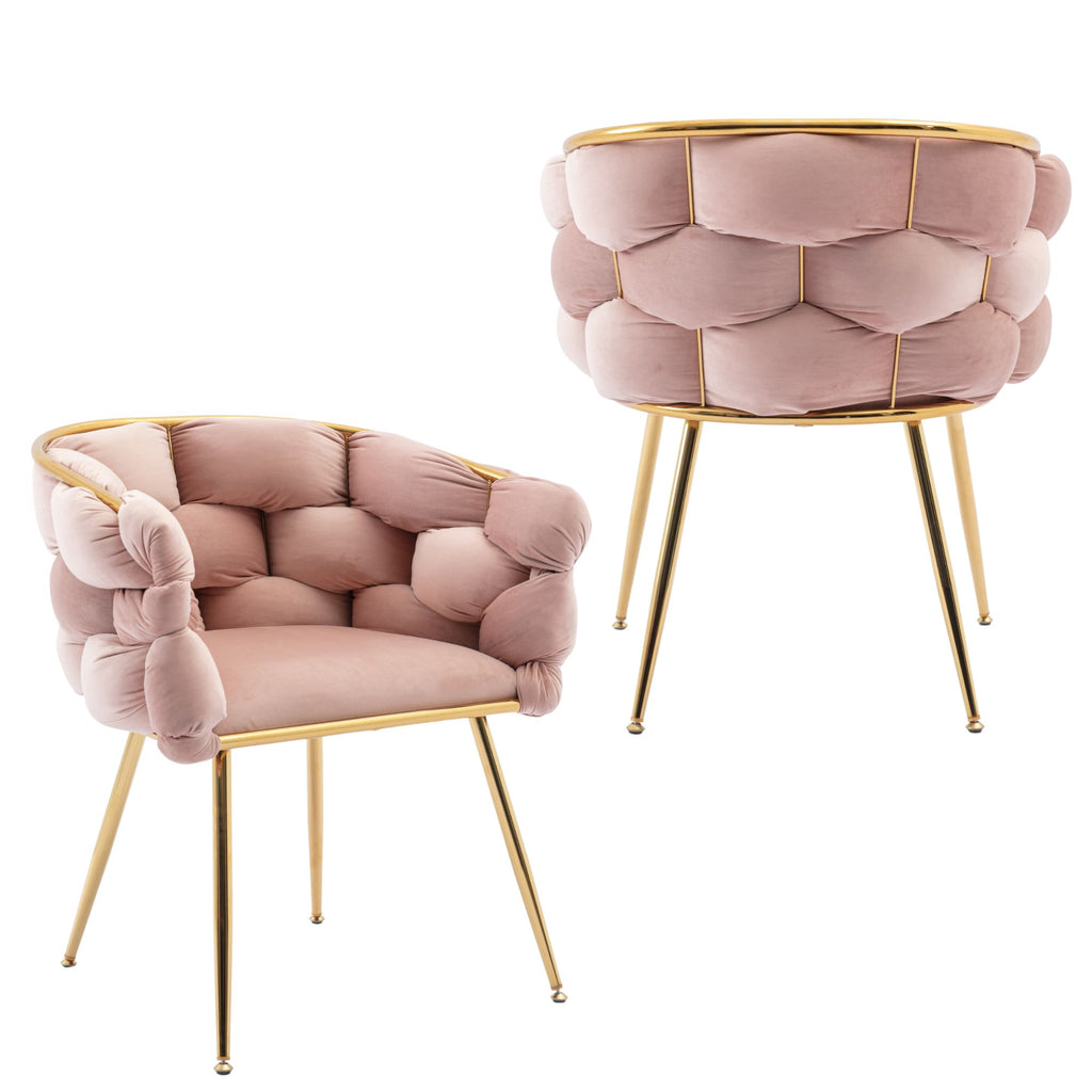 Set of 2 Luxury velvet single sofa bedroom chair (Pink)