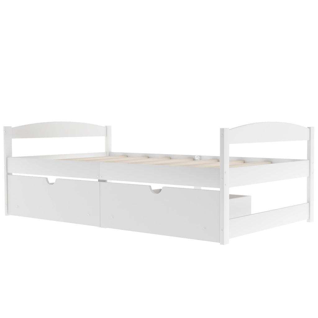 Twin size platform bed w/ two drawers (White)