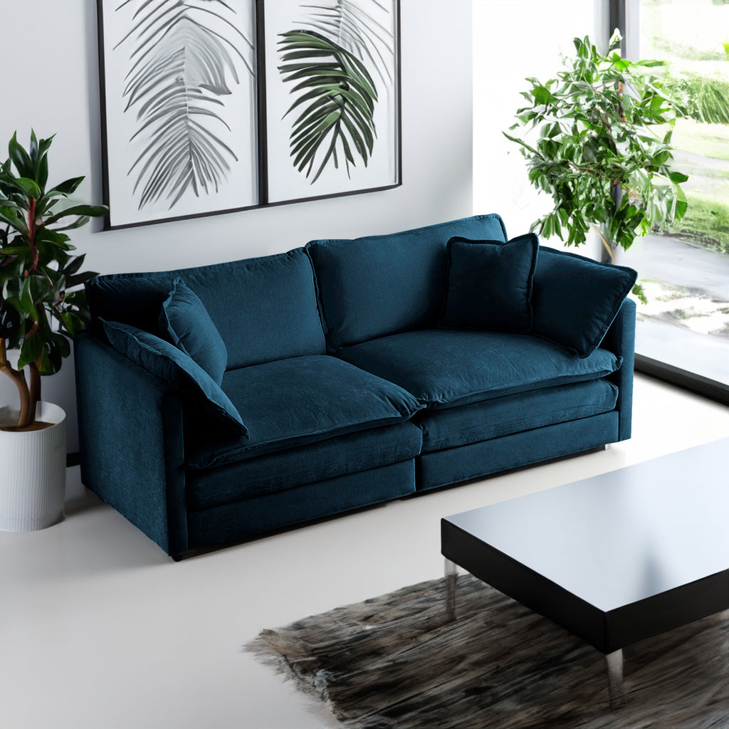 2-Seat Chenille Loveseat Sofa Couch (Blue)