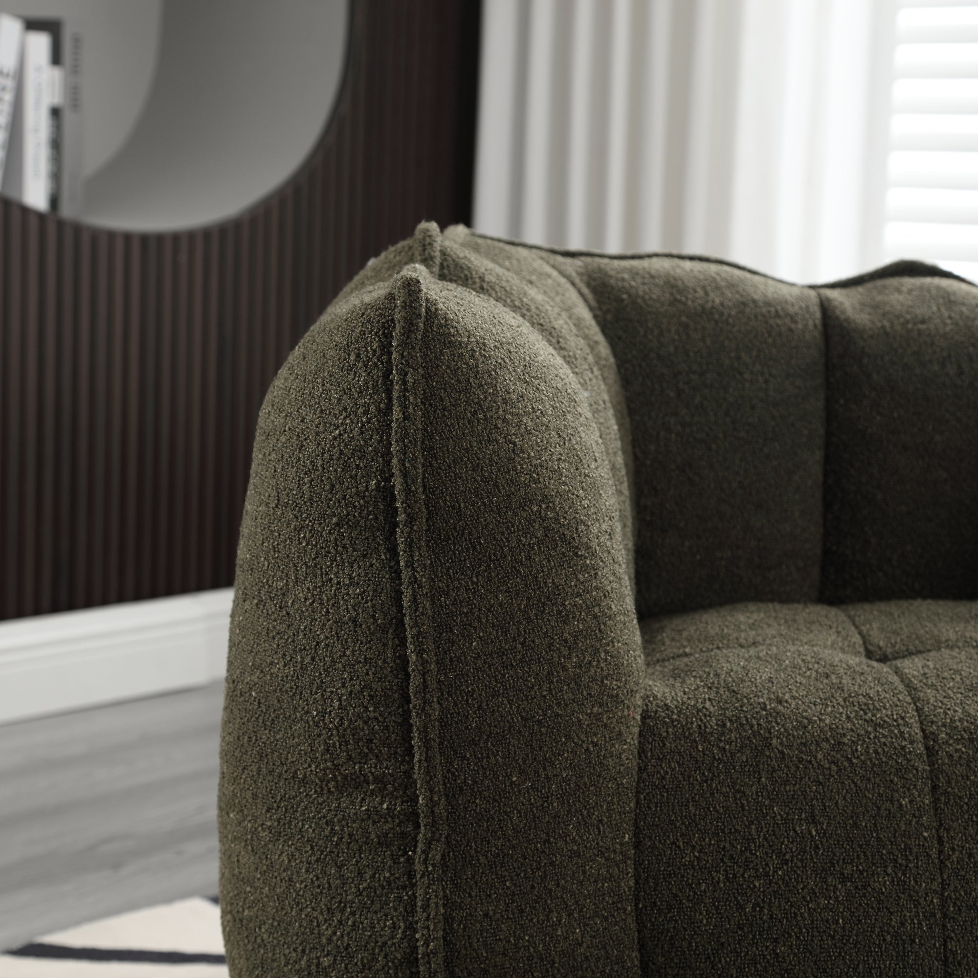 Plush Foam Lounger w/ Ottoman (Olive Green)