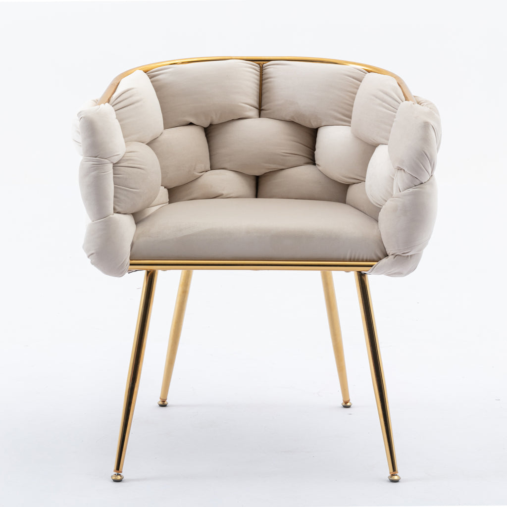 Luxury velvet single sofa bedroom chair (Beige)