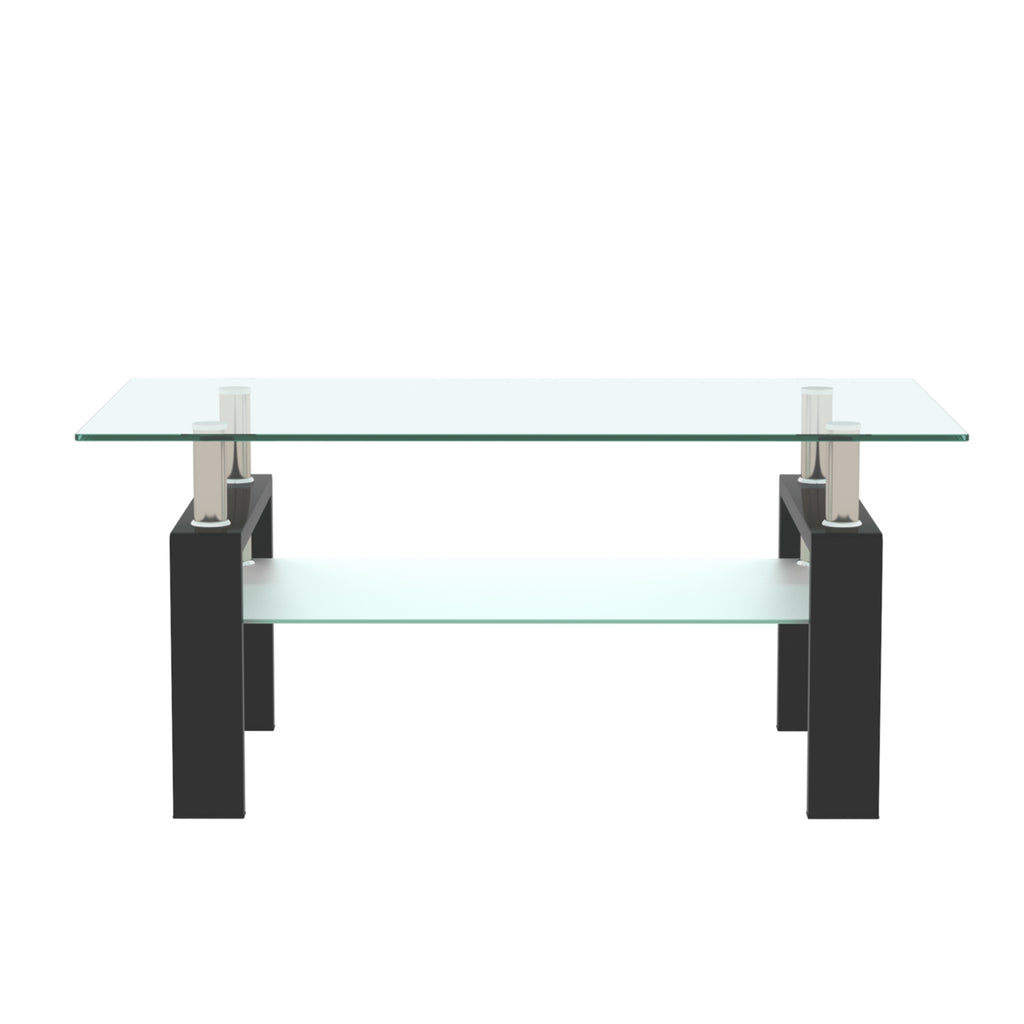 Modern 2-Layer Rectangle Black Glass Coffee Table (Black)