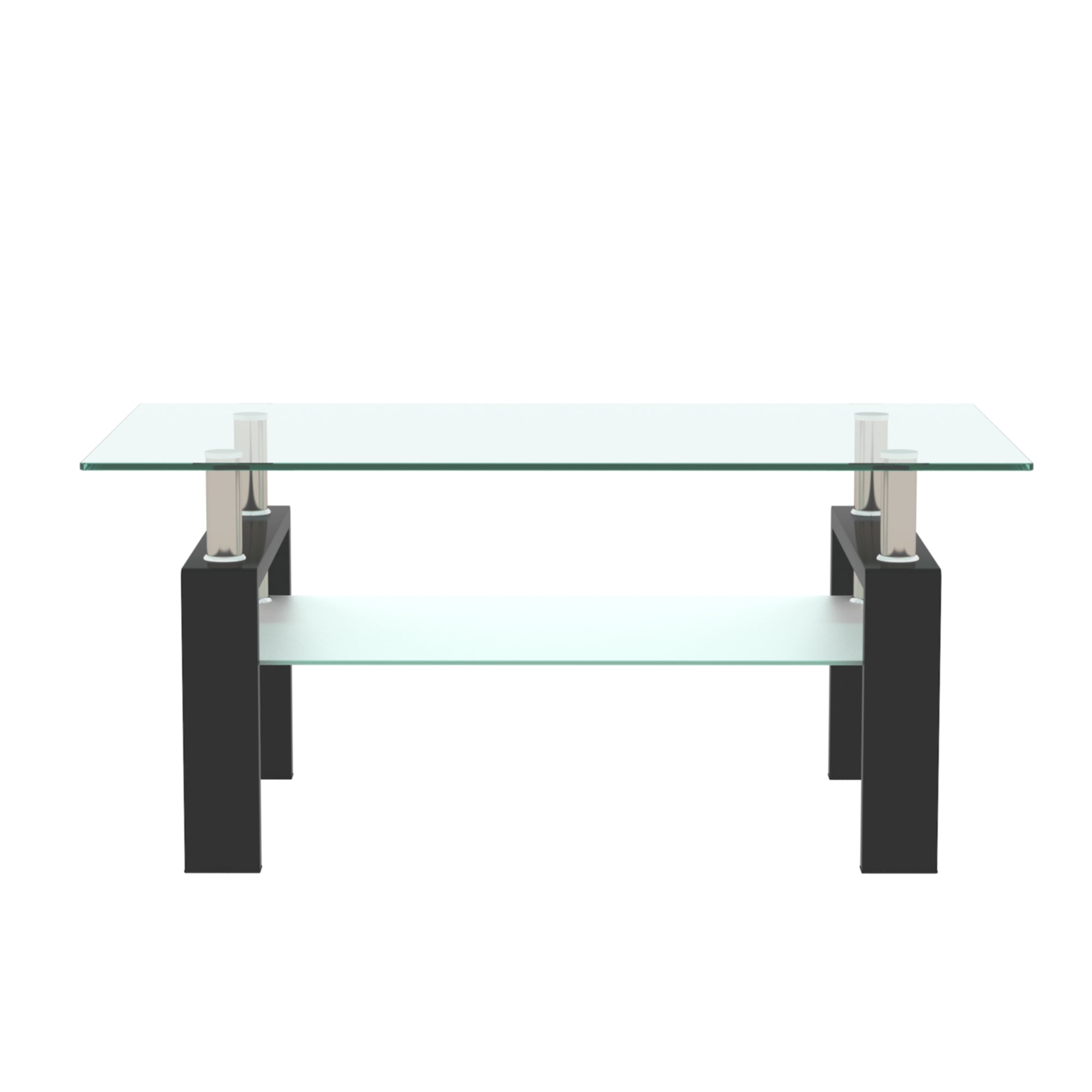 Modern 2-Layer Rectangle Black Glass Coffee Table (Black)
