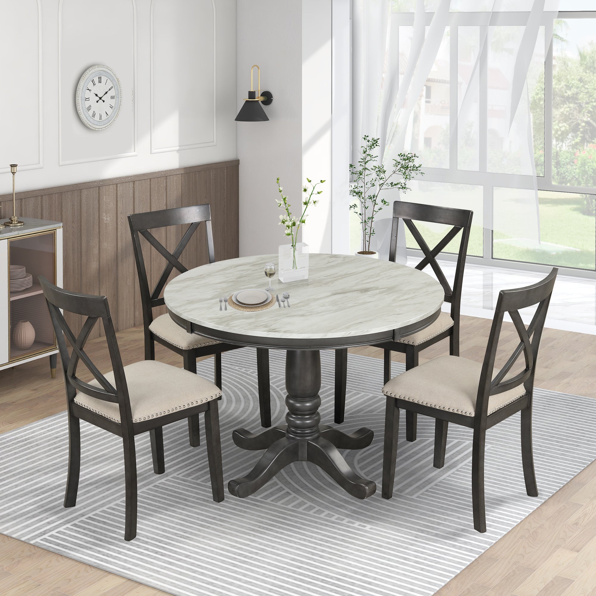 Orisfur 5 Piece Solid Wood Dining Table (Gray)