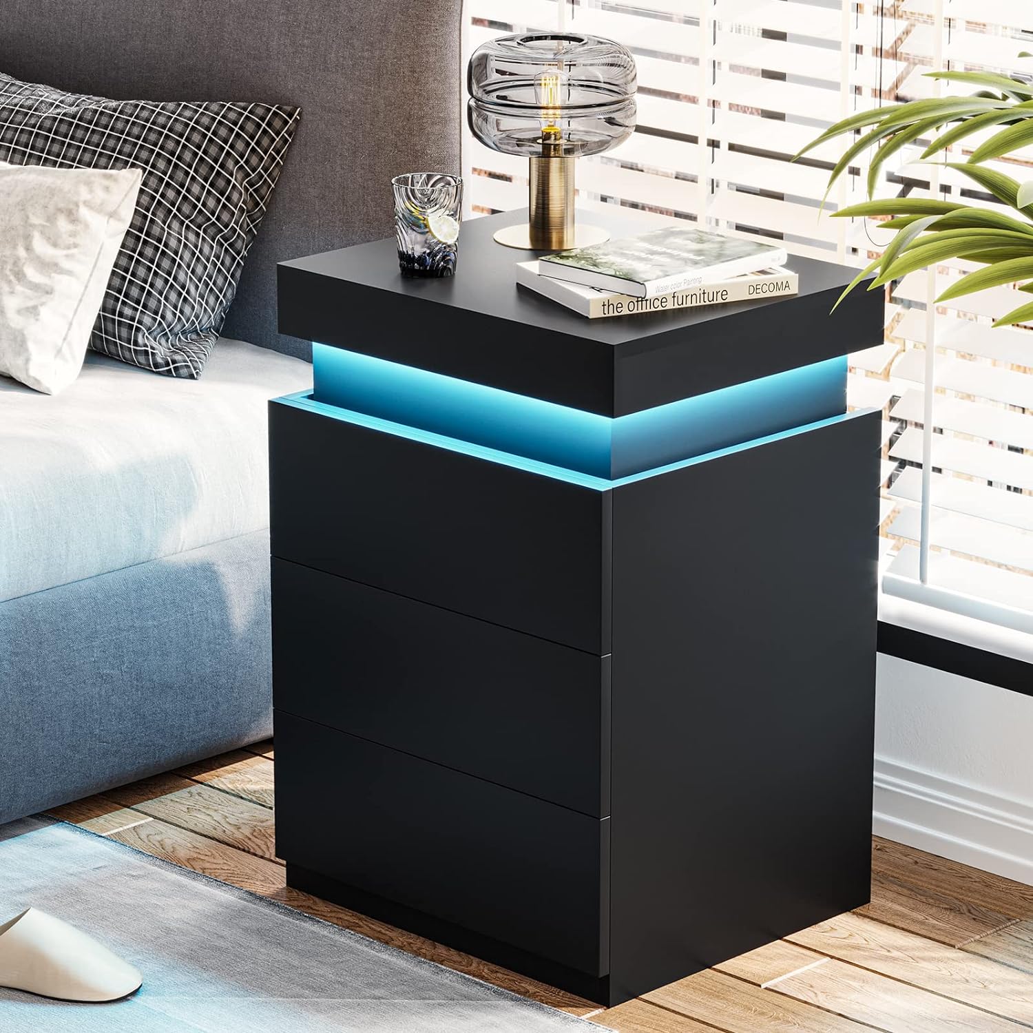 Modern Multi-Colour LED Night Table (Black)