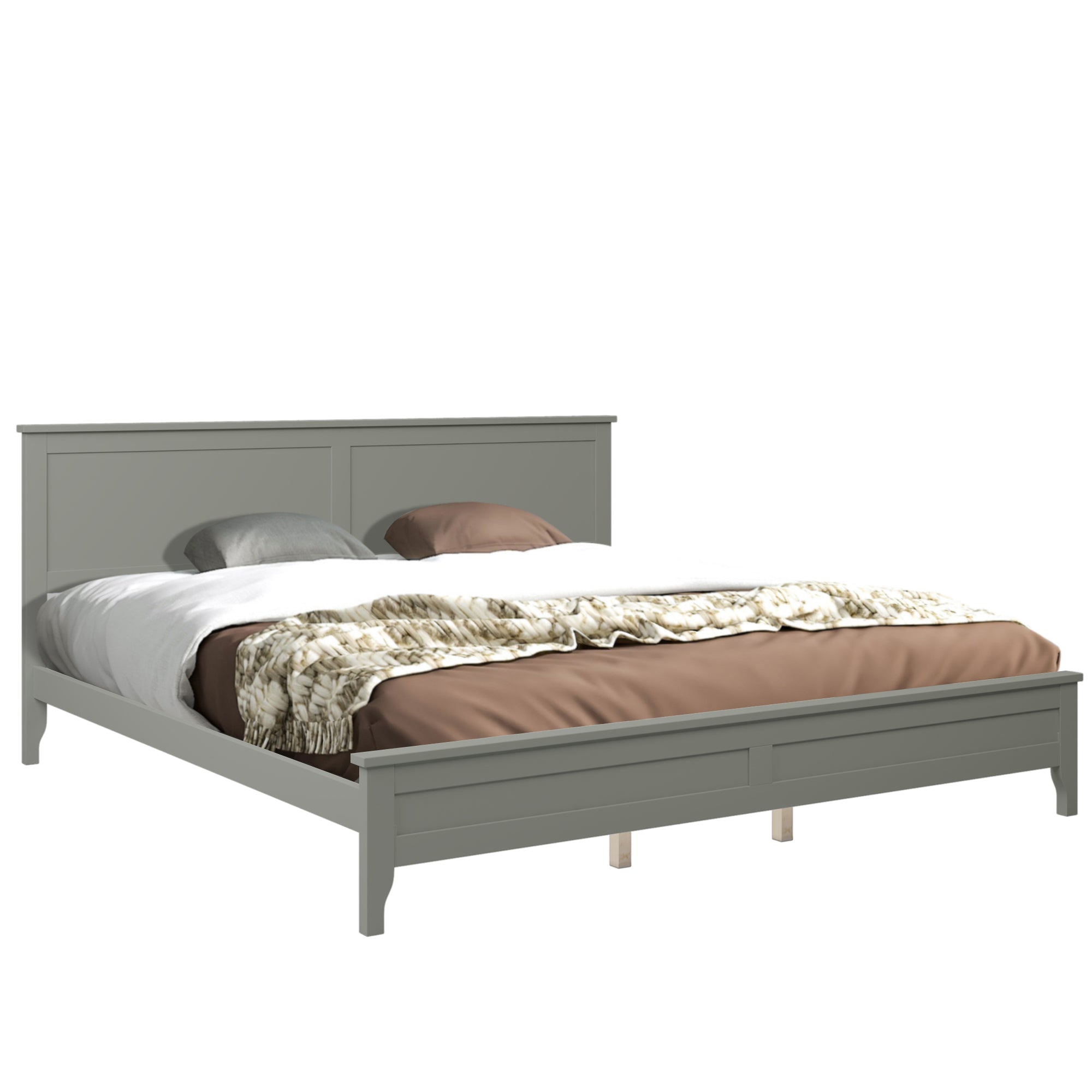 Modern Solid Wood King Platform Bed (Gray)