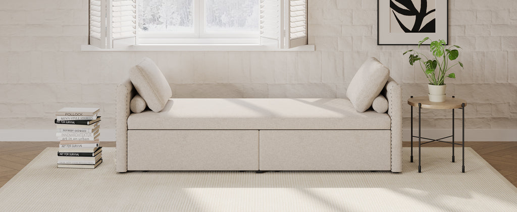 Modern Lounge Chair Sofa Bed w/ 2 Drawers - without mattress (Beige)