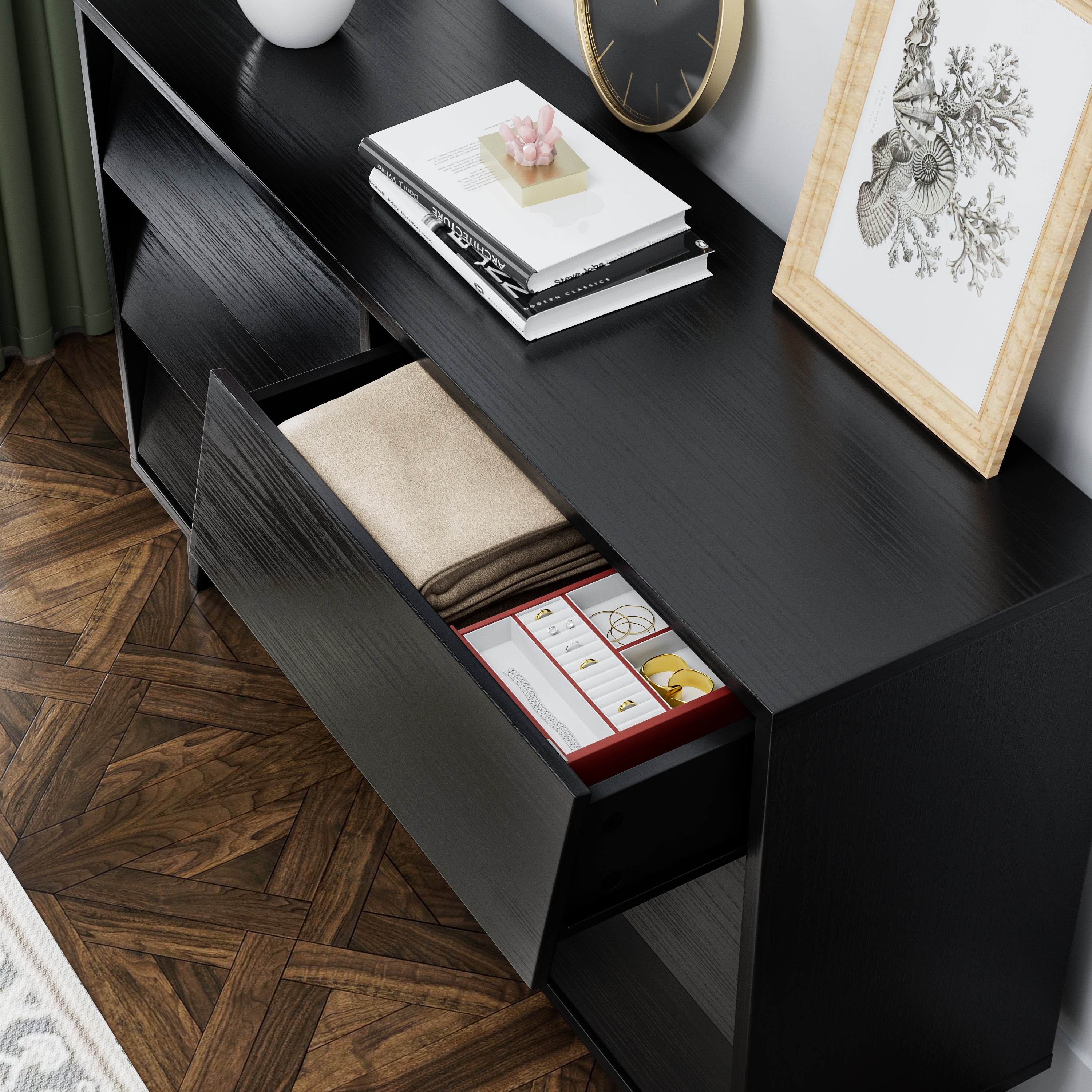 6 Drawer Vintage Bevel Dresser (Black)