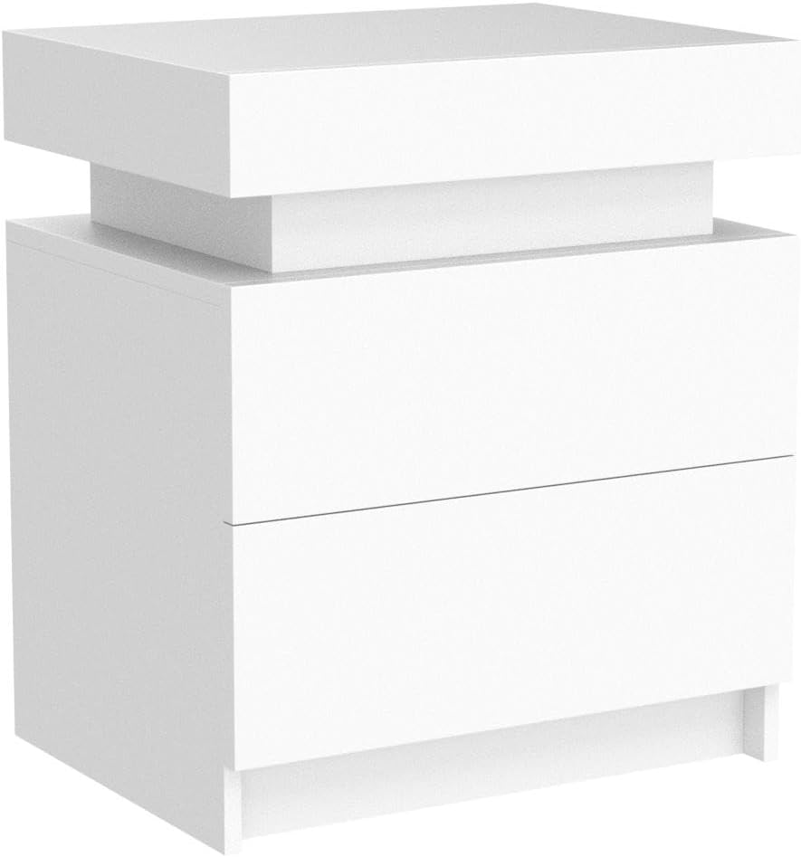 Modern LED Nightstand w/ 2 Drawers (White)