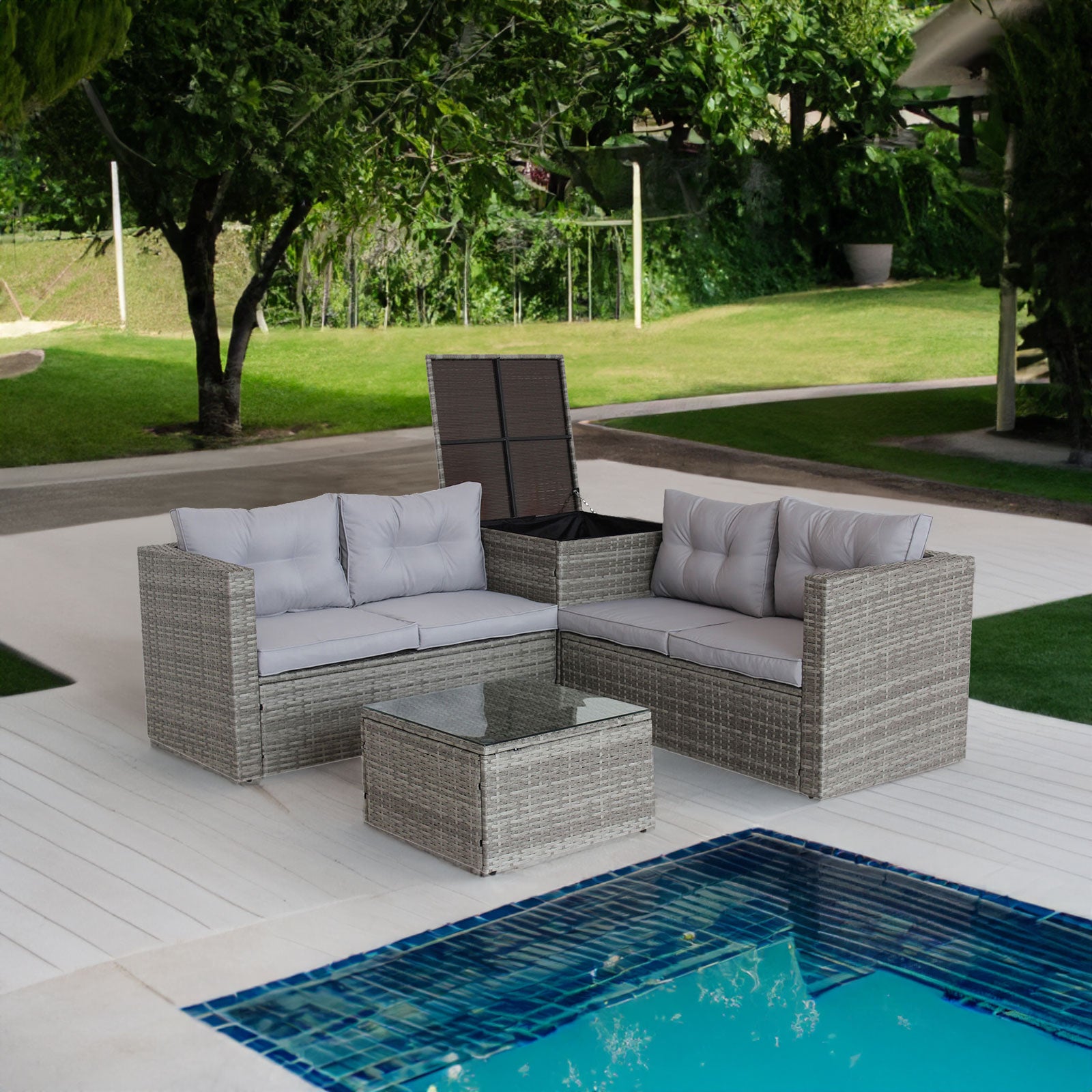 4 Piece Sectional, Wicker Rattan Outdoor Patio Furniture (Gray)