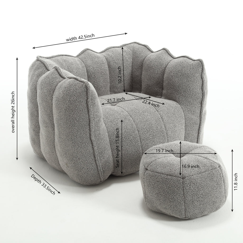 Plush Foam Lounger w/ Ottoman (Gray)