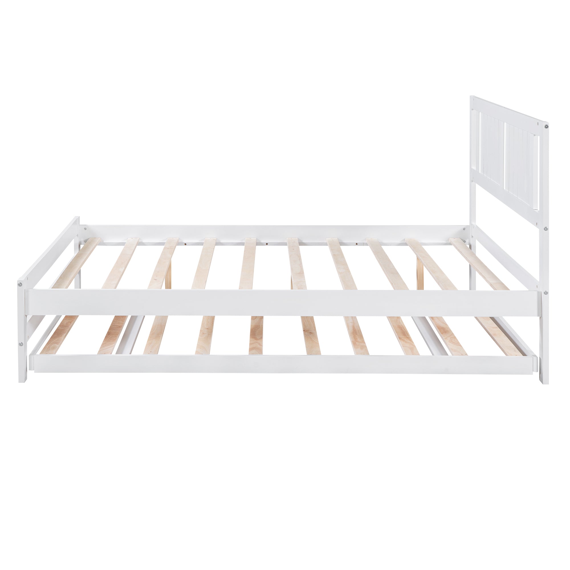 Full Size Platform Bed with Adjustable Trundle (White)