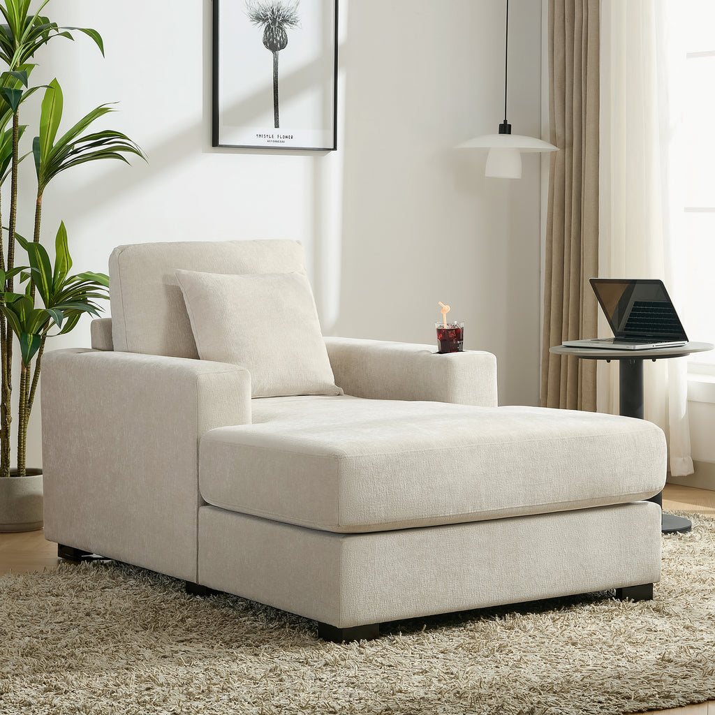 Oversized Chenille Chaise Lounger (Cream)