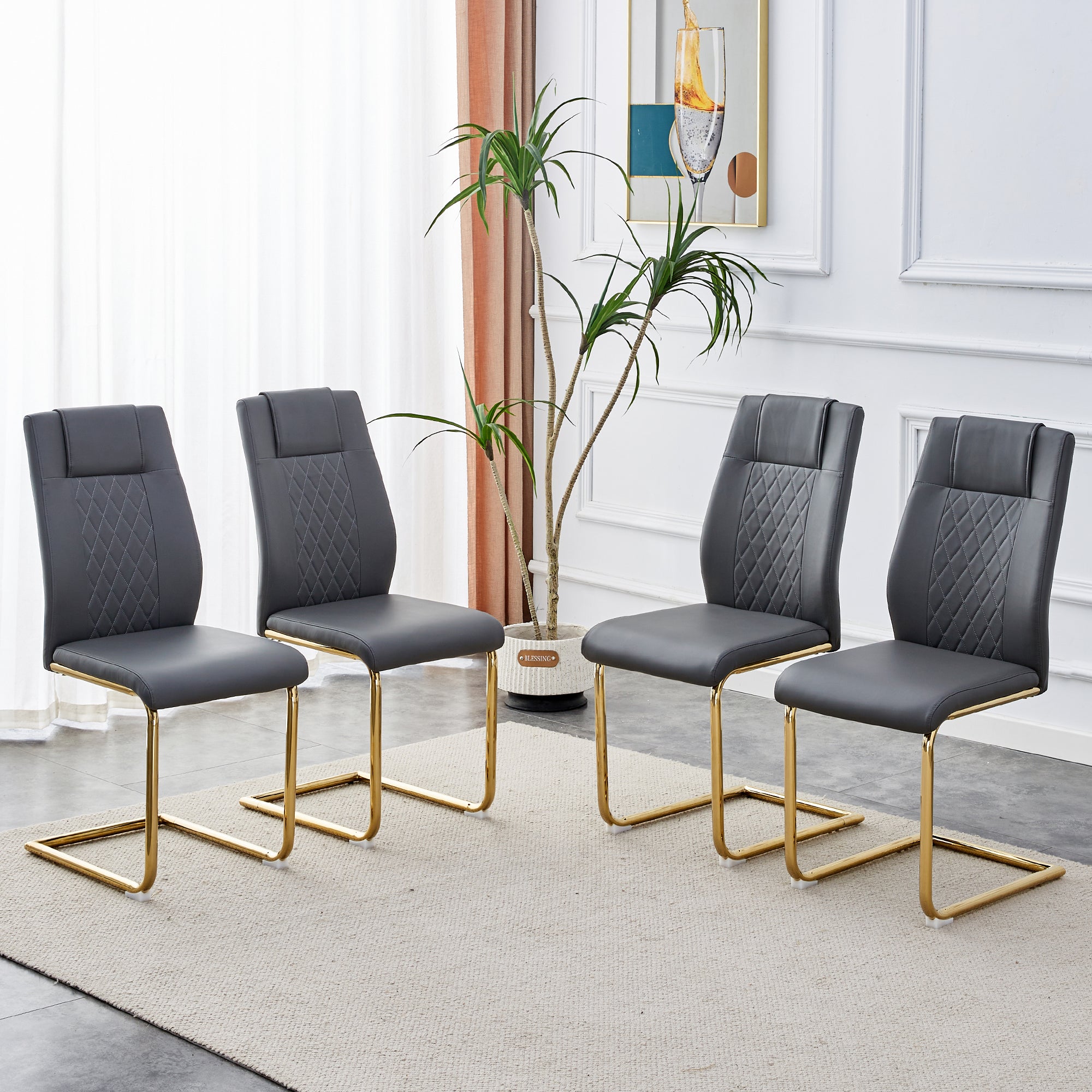 Set of 6 Chic Faux Leather Cushioned Chairs w/ Metal Legs (Gray)