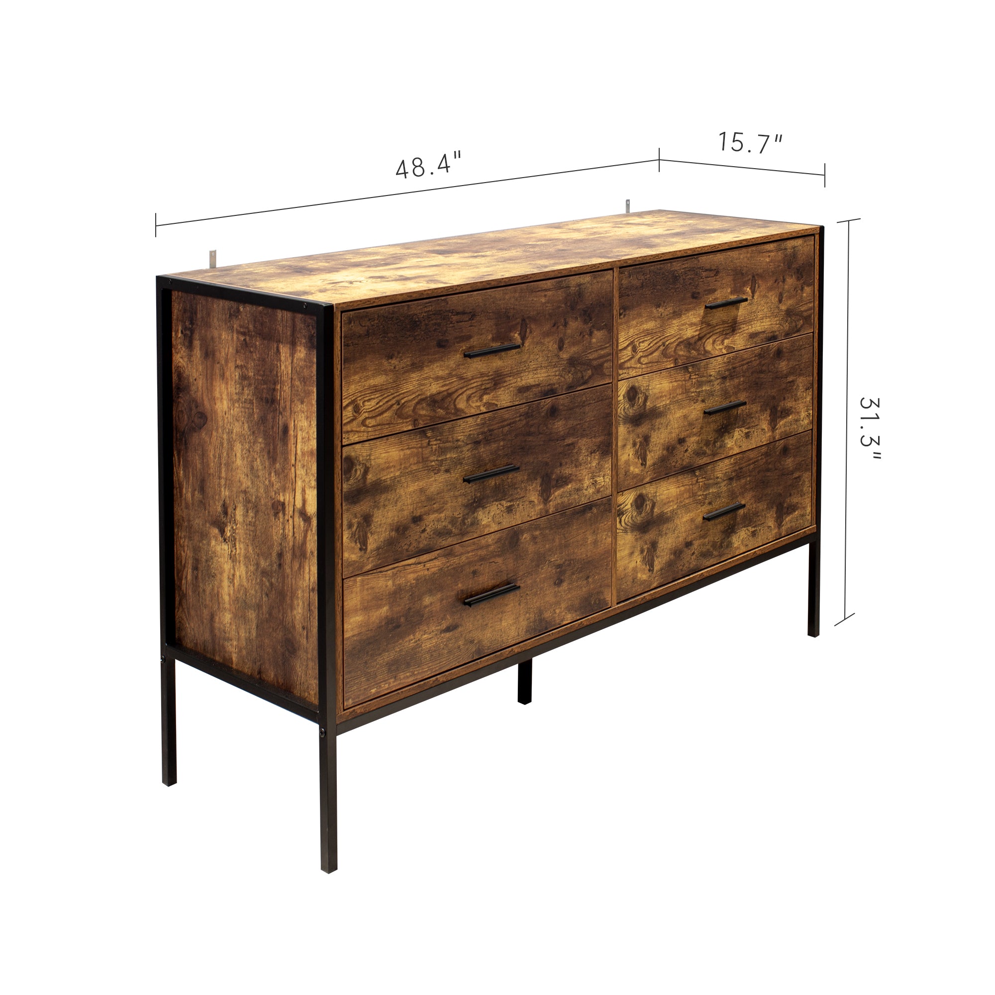Rustic 6 Drawer Wooden Dresser (Brown)